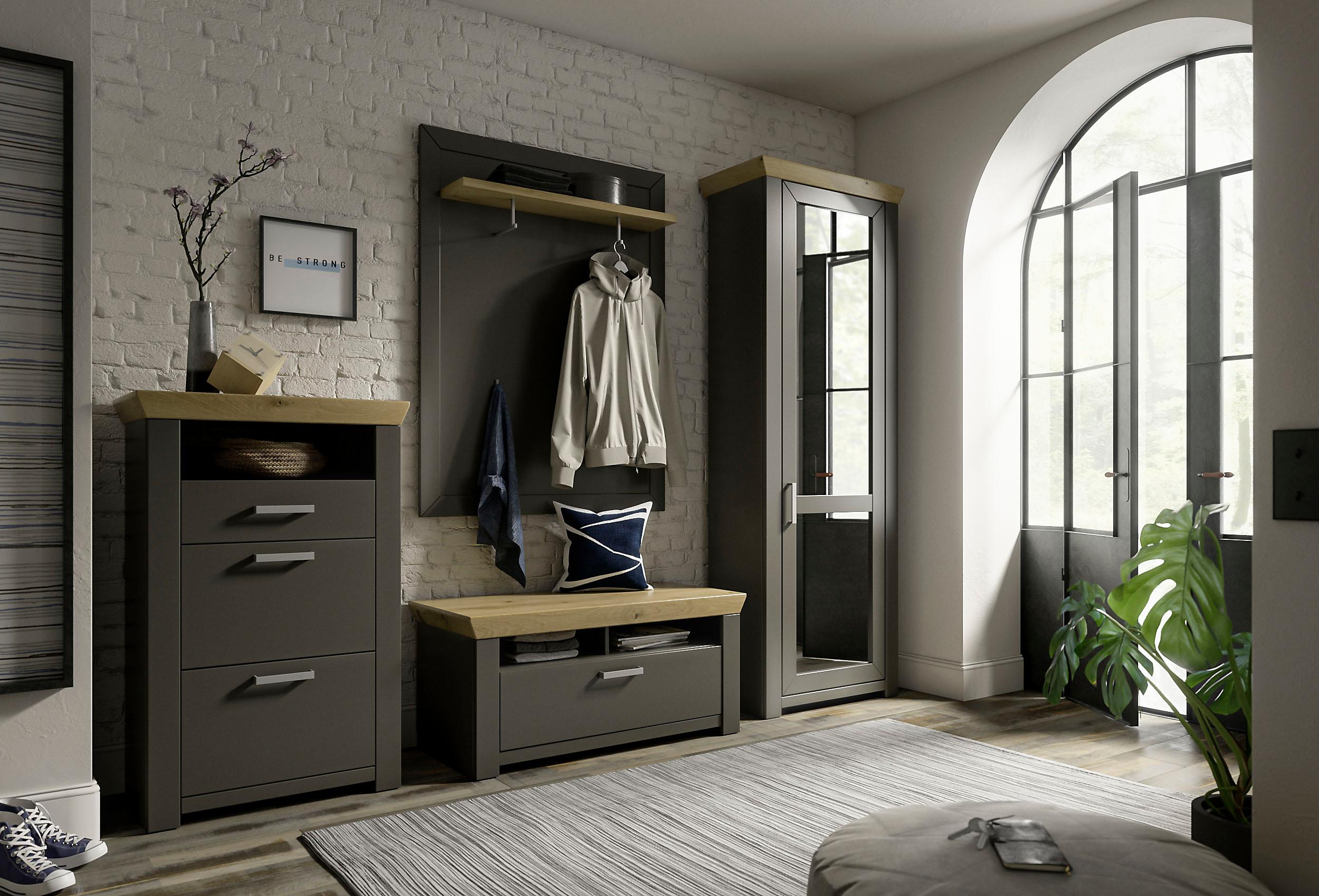 Garderoben-Set "GA York Kombi 155", grau (grau anthrazit, eiche artisan), B:274,5cm H:206,6cm T:51,2cm, Holzwerkstoff, SET ONE BY MUSTERRING, Kastenmöbel-Sets, Garderoben-Set, mit Garderobenpaneel