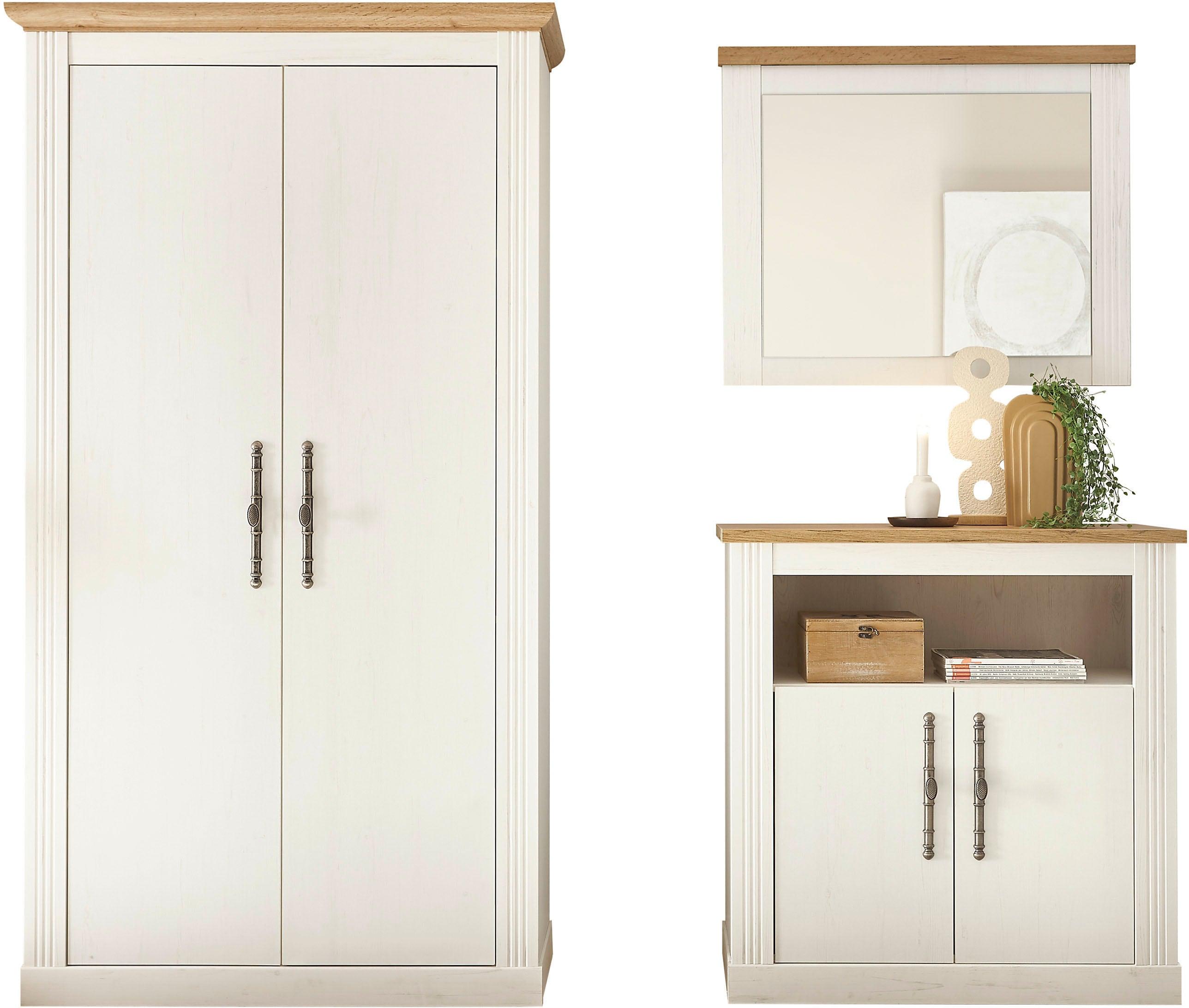 Garderoben-Set OTTO HOME "WESTMINSTER TOPSELLER", weiß (pinie weiß, wotan eiche), B:220cm H:203cm T:46cm, Kastenmöbel-Sets, Garderoben-Set, im romantischen Landhausstil