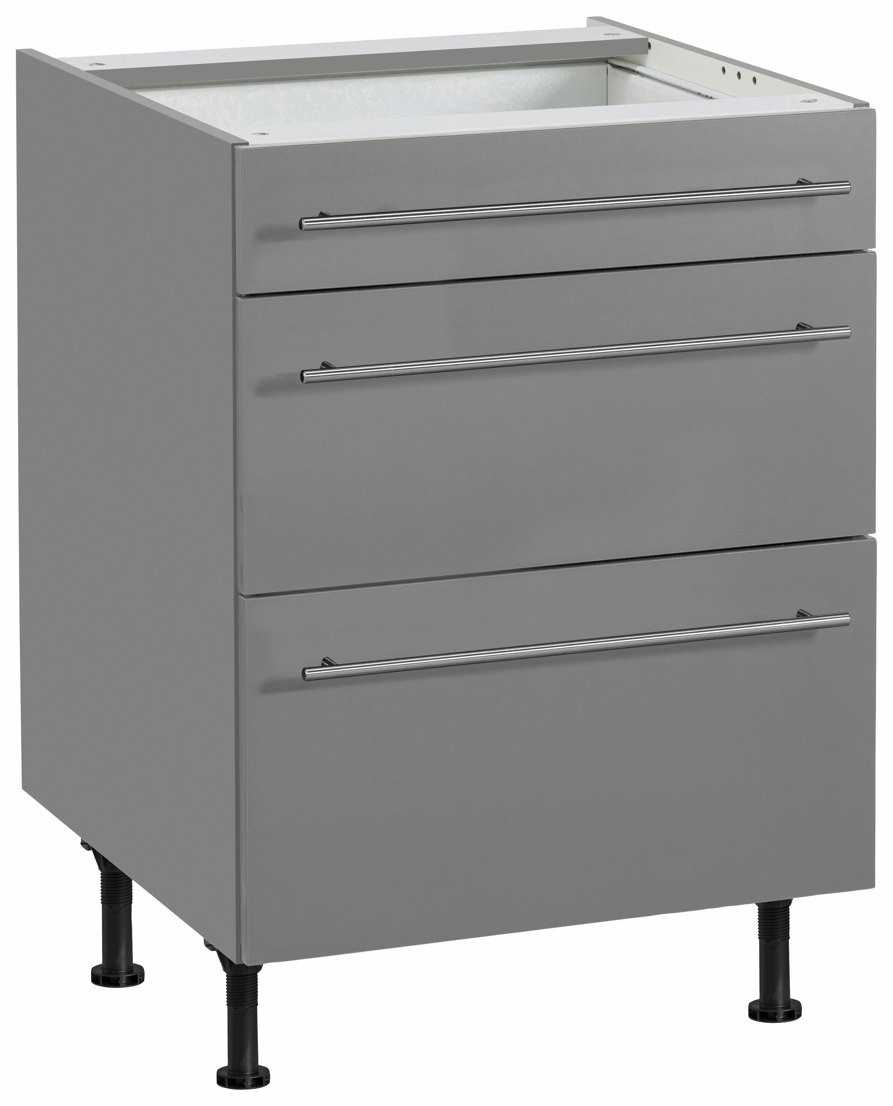 Unterschrank OPTIFIT "Bern", grau (basaltgrau, basaltgrau), B:60cm H:87cm T:58,4cm, Schränke, Unterschrank, 60 cm breit, mit Schubkasten und 2 Auszügen,höhenverstellbare Füße