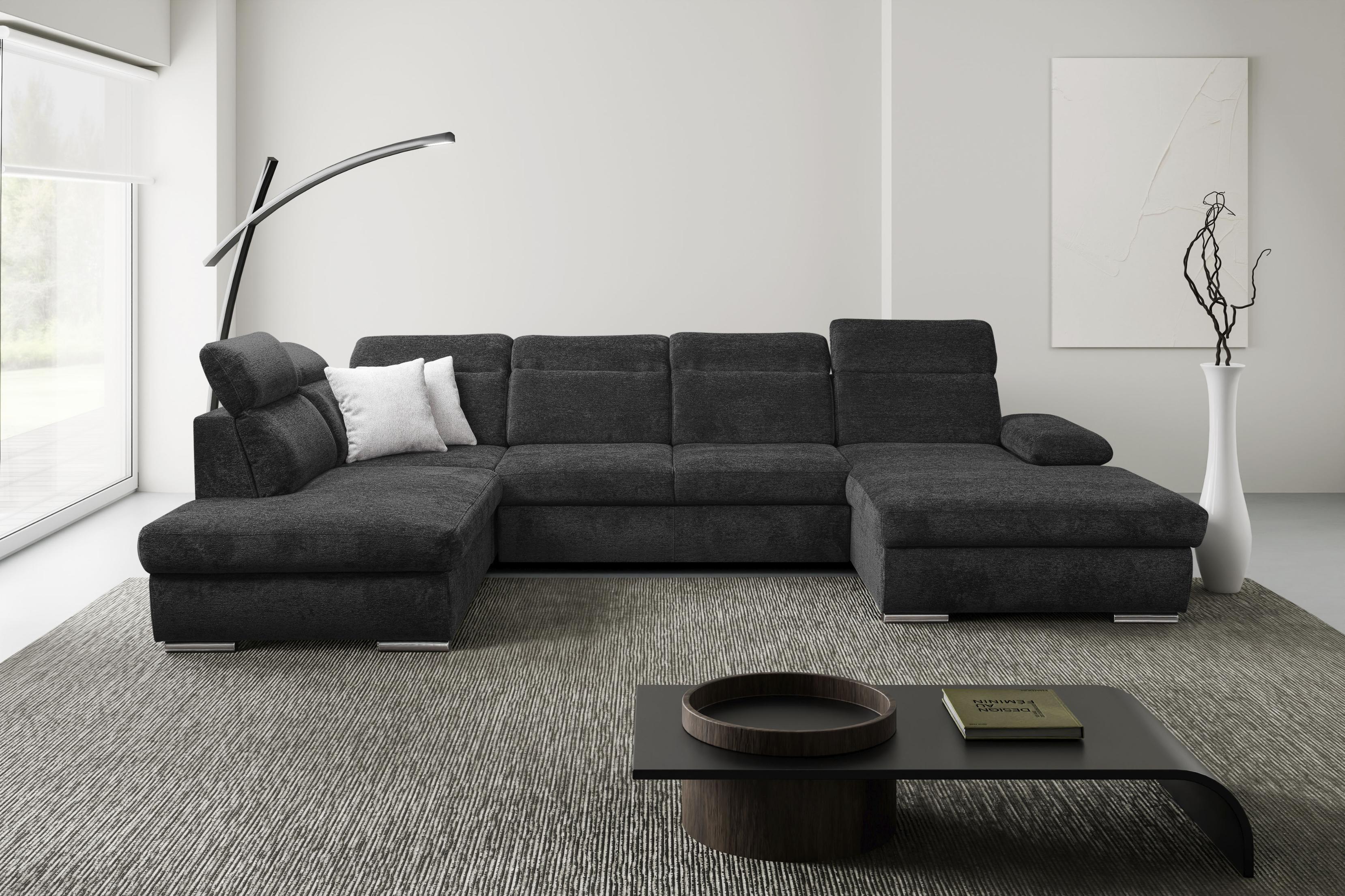 Wohnlandschaft WERK2 "Cordoba inkl. Bett, Bettkasten & Kopfteilfunktion, Breite 359 cm", grau (anthrazit), B:359cm H:86cm T:232cm, 100% Polyester, Sofas, Wohnlandschaft, bequem, komfortable Wellenunterfederung, inkl. Schlaffunktion, U-Form