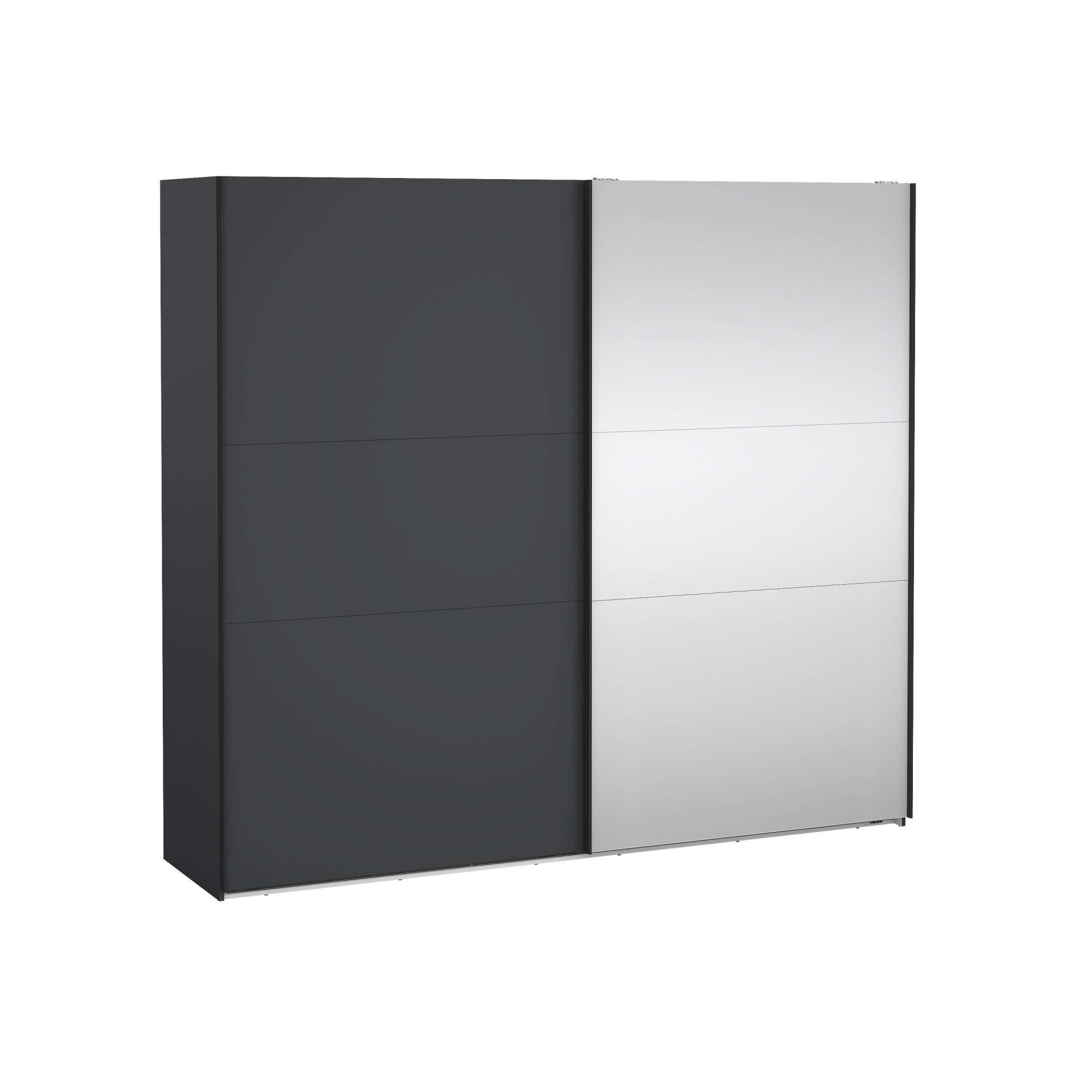 Schwebetürenschrank HOME AFFAIRE "Como, Kleiderschrank, Schlafzimmerschrank", grau matt, spiegel, B:244cm H:221cm T:66,6cm, FSC-zertifizierter Holzwerkstoff, Schränke, Schwebetürenschrank, 1 Schwebetür, 1 Spiegelschiebetür, Kleiderstange, Einlegeboden