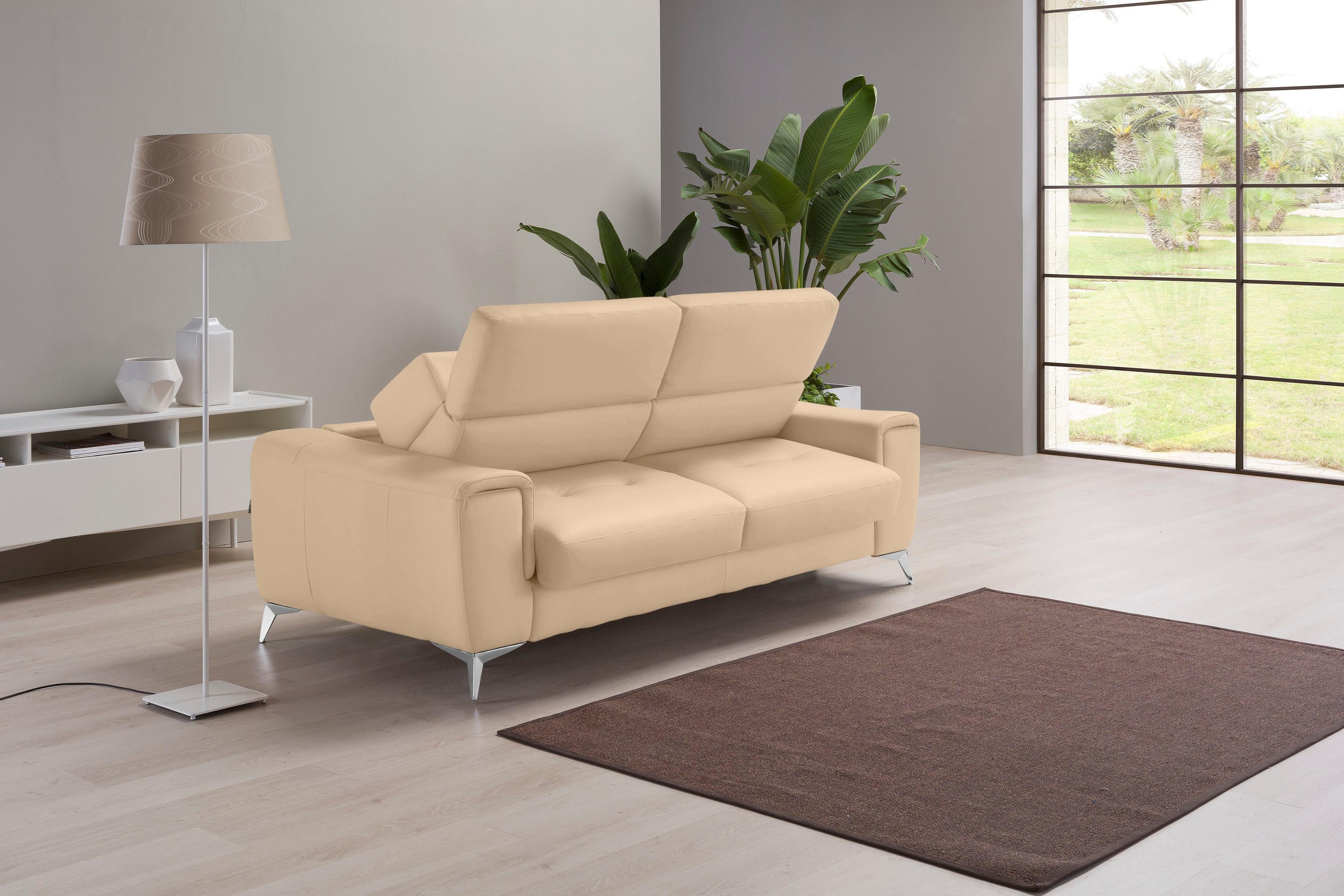 Schlafsofa EGOITALIANO "Francine Designsofa, Loungesofa mit Dauerschlaffunktion, Breite 233 cm", beige (champagner), B:233cm H:100cm T:106cm, Leder »BULL« (echtes Rindsleder). Geschliffenes, pigmentiertes und behandeltes Rindsleder mit einer Dicke von 1, 3-1, 5 mm. Dieses Leder zeigt eine ziemlich weiche Hand mit einem halb undurchsichtigen Aussehen. Es handelt sich um ein geschütztes Leder. Eine