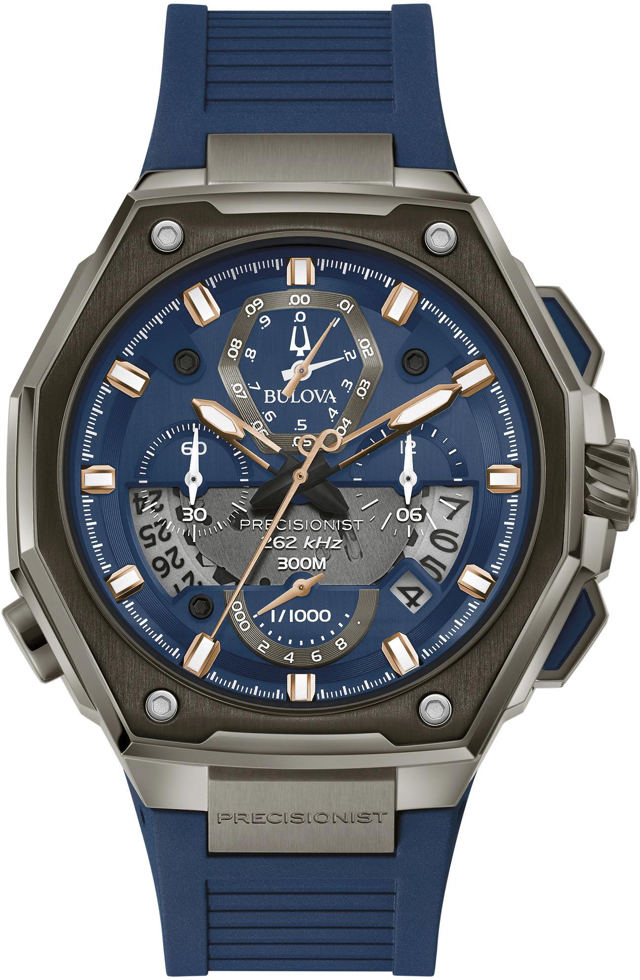 Chronograph BULOVA, blau, Armbanduhren, Herren, Chronograph, Armbanduhr, Quarzuhr, Herrenuhr, bis 30 bar wasserdicht, Saphirglas