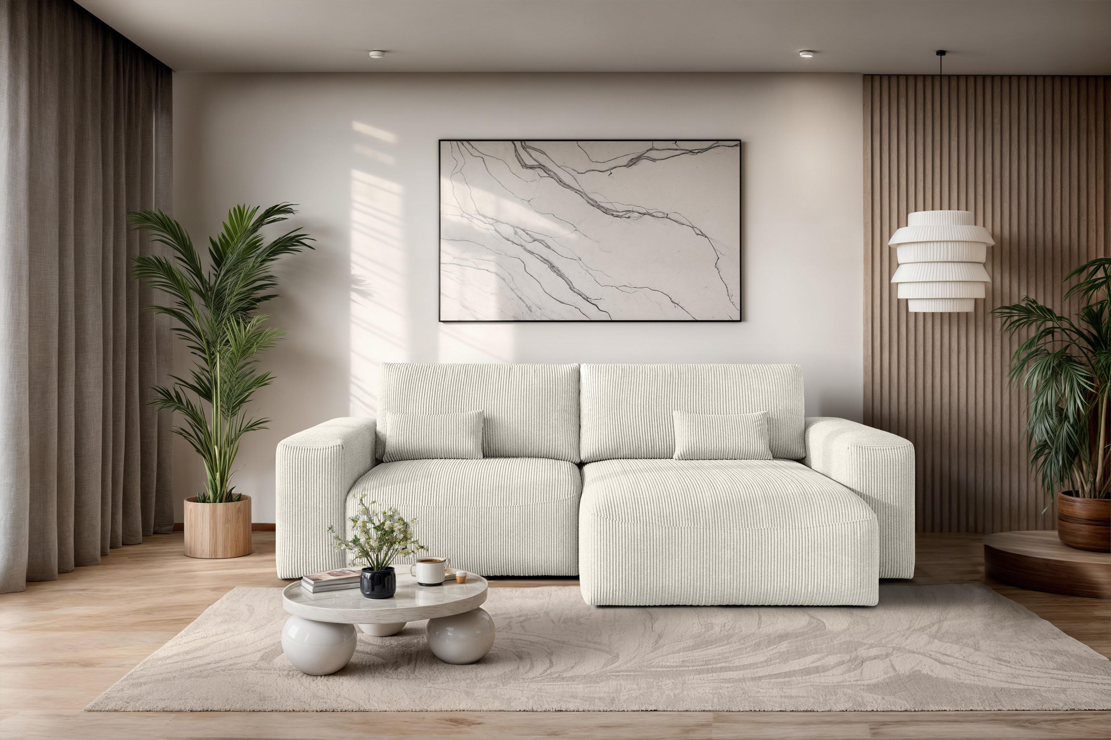 Ecksofa OTTO HOME "MATTS Schlafsofa mit Bettkasten, Maße B/T/H: 265/159/89 cm", creme, B:265cm H:89cm T:159cm, 100% Polyester, Sofas, Ecksofa, L-Form mit Recamiere rechts oder links, hoher Sitzkomfort