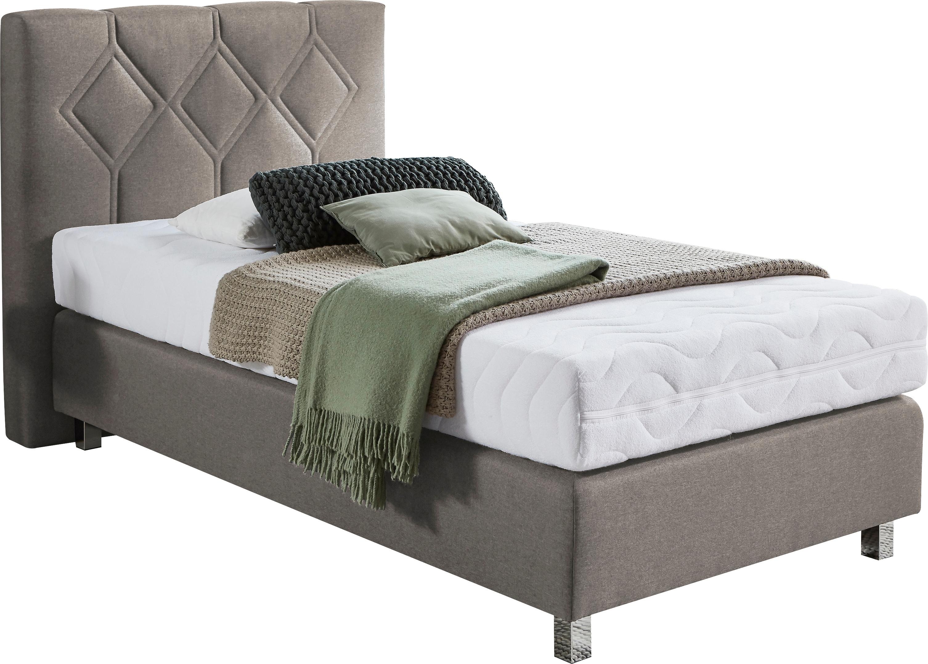 Boxspringbett "Phönix", beige (schwarz, beige), B:105cm L:210cm, Bezug Bett: Microvelours (100% Polyester) oder Feinstruktur (100% Polyester);Bezug Bonnell-Federkernmatratze: 100% Polyester;Bezug Kaltschaummatratze: 100% Polyester;Bezug Tonnentaschenfederkernmatratze: 80% Baumwolle, 20%Polyester, WESTFALIA SCHLAFKOMFORT, Komplettbetten, Boxspringbett