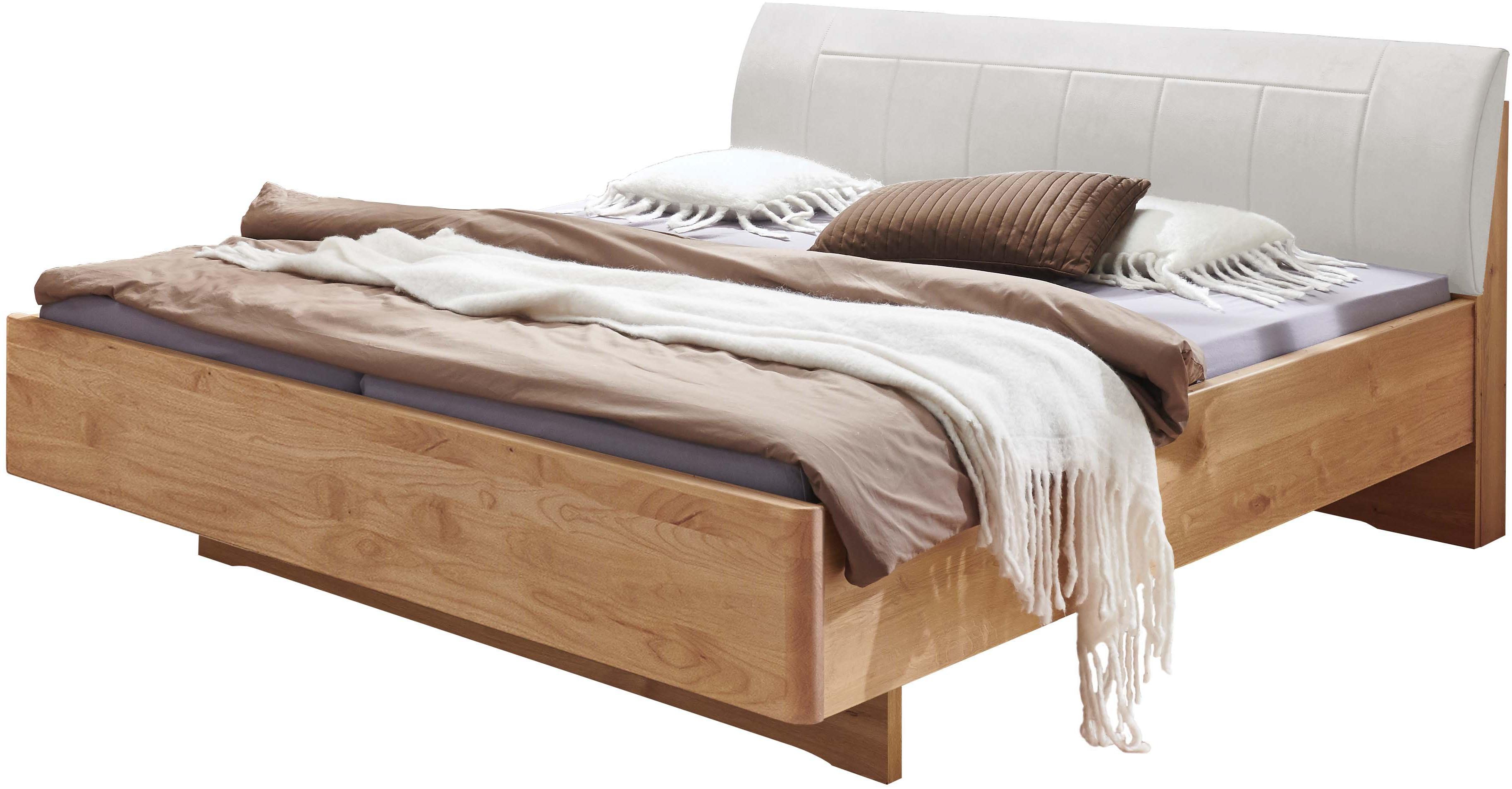 Holzbett WIEMANN "Cardiff, Bettgestell, Bettrahmen, teilmassiv, mit Polsterkopfteil", erle teilmassiv, B:180cm L:220cm, Betten, Holzbett, Fußteil aus Massivholz, verschiedene Größen