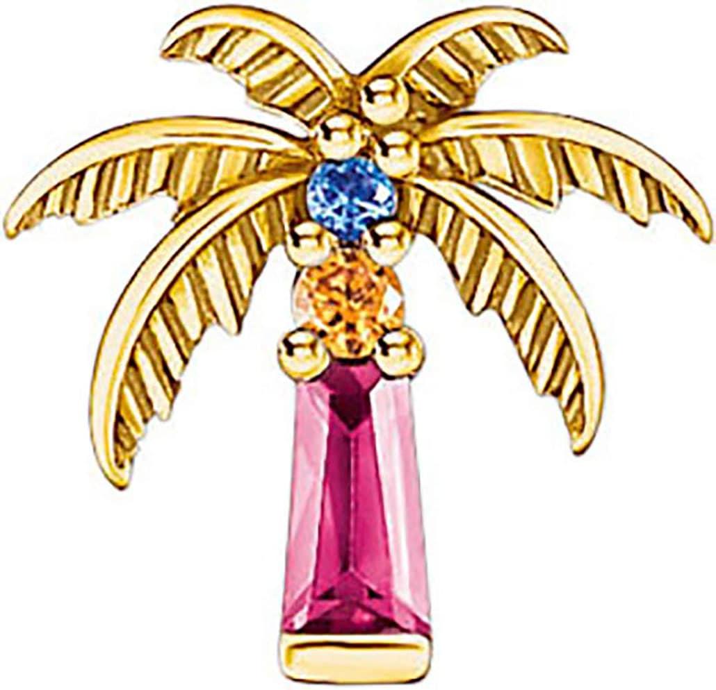 Single-Ohrstecker THOMAS SABO "Festival Vibes: Einzelohrstecker Palme", gold (gelbgoldfarben, rot, orange, blau, rot, orange, blau), Ohrringe, Damen, Silber 925 (recycelt), Single-Ohrstecker, mit Glas-Keramik Stein, Korund (synth.), Zirkonia (synth.)