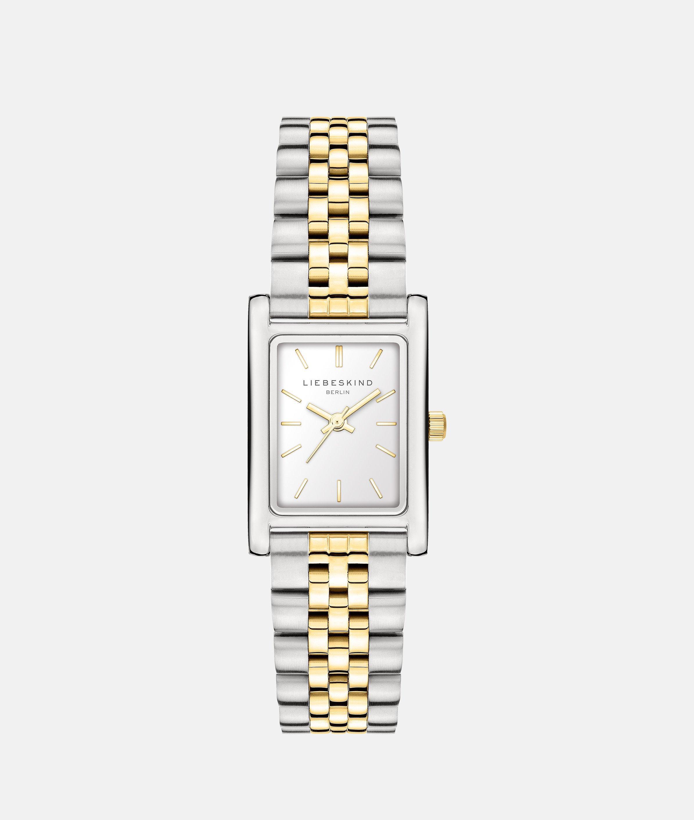 Quarzuhr LIEBESKIND BERLIN "Classic Square", silbergoldfarben, weiß, Armbanduhren, Damen, Quarzuhr, Armbanduhr, Damenuhr, Edelstahlarmband, analog