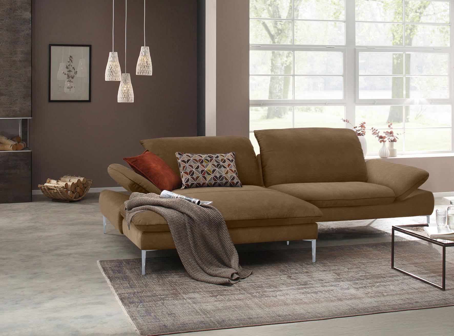 Ecksofa W.SCHILLIG "enjoy&MORE, mit tollem Sitzkomfort, elegant und bequem, L-Form", braun (chocolate s37), B:294cm H:87cm T:185cm, Chenille-Flachgewebe R66 (85% Polyester, 15% Nylon);Longlife Xtra-Leder Z59: Glattleder mit modischer Prägung. Hautstärke 0, 9 - 1, 1 mm;Stoff S37 (100% Polyester), Sofas, Ecksofa, mit Sitztiefenverstellung, Füße silber matt, Breite 294 cm