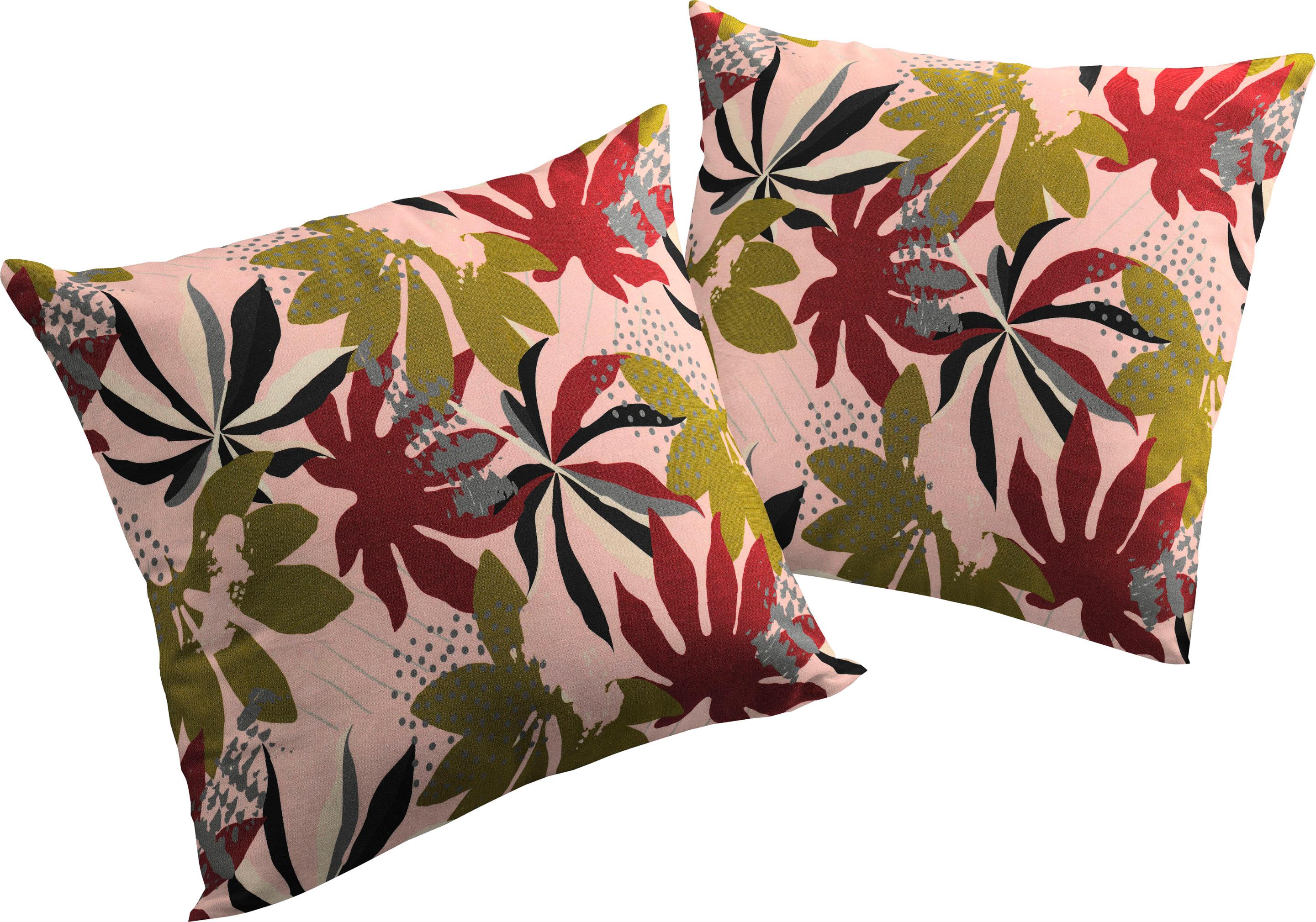Dekokissen ADAM "Jungle", rot (dunkelrot, rosa, bedruckt), B:40cm L:40cm, Baumwolle, Dekokissen_Sitzkissen_Kissenhüllen, Dekokissen, GOTS zertifiziert - Kissenhülle ohne Füllung, 1 Stück