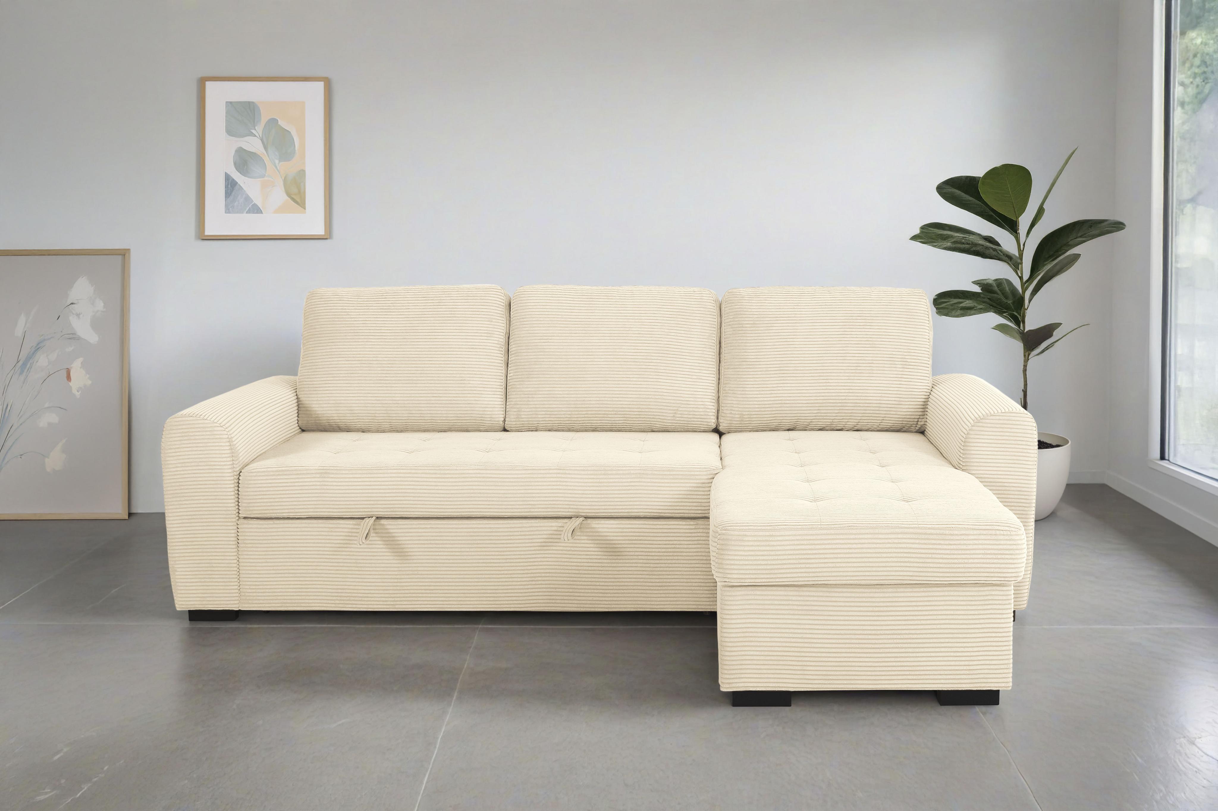 Ecksofa TRENDS BY HG "Poll L-Form, B: 245 cm", b800 zoom 1 cream, B:245cm H:85cm T:155cm, 92% Polyester;8% Nylon, Sofas, Ecksofa, mit Bettfunktion & Bettkasten