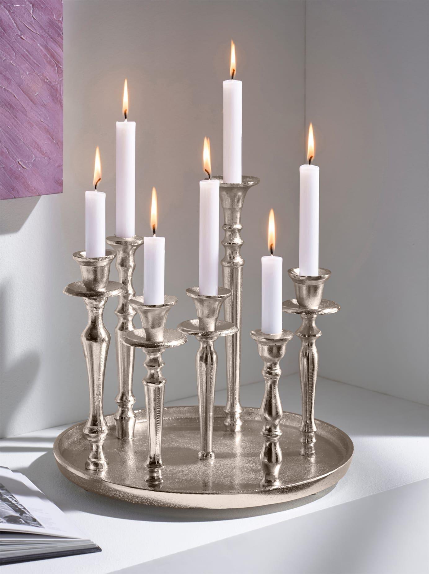 Kerzenhalter HEINE HOME, silber (silberfarben), H:32cm Ø:33,5cm, Kerzenhalter, Kerzenhalter