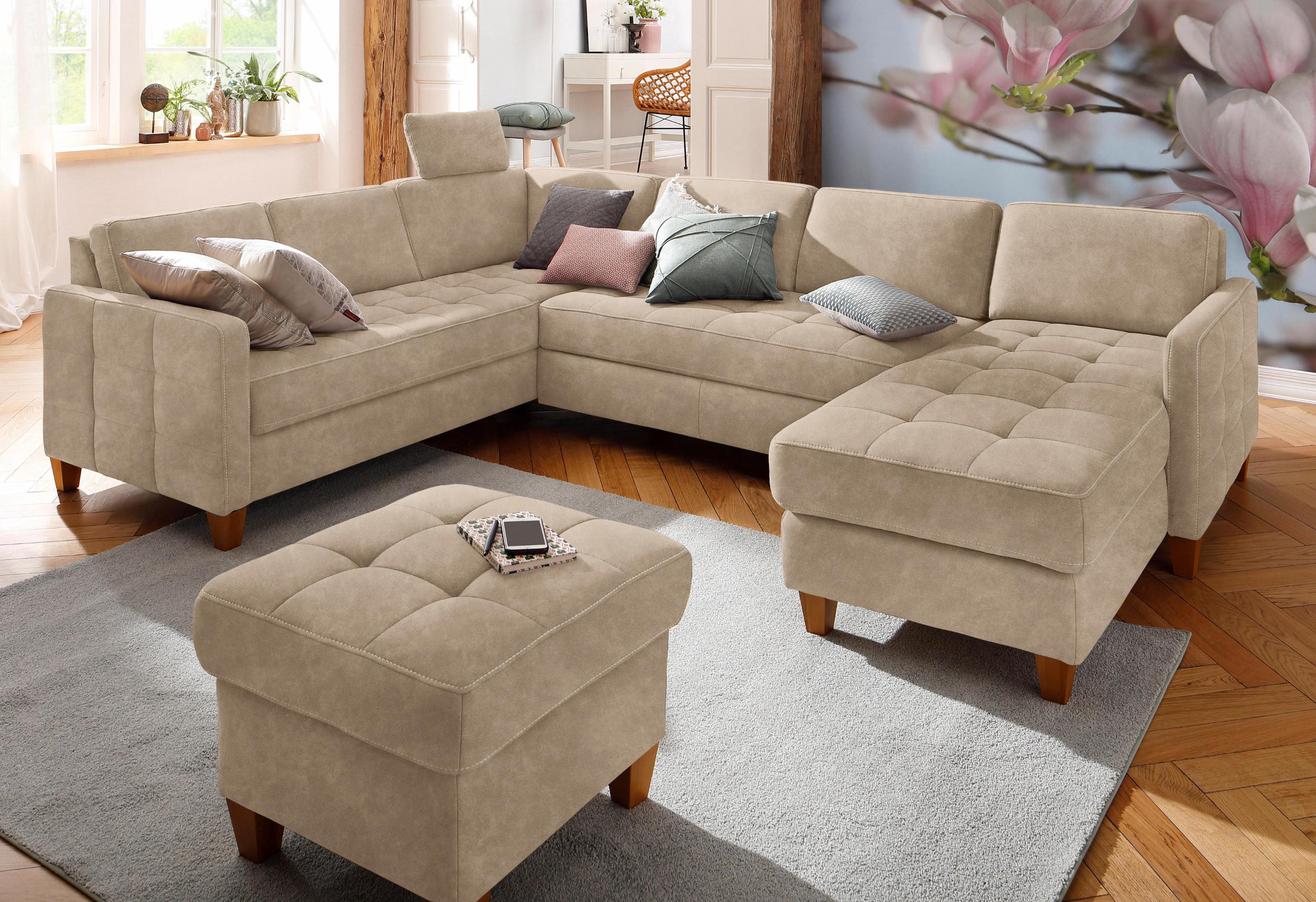 Wohnlandschaft HOME AFFAIRE "Earl U-Form", grau (anthrazit), B:292cm H:80cm T:204cm, Struktur fein (100% Polyester);Luxus-Microfaser ALTARA NUBUCK (100% Polyester);Luxus-Microfaser in Lederoptik (100% Polyester), Sofas, Wohnlandschaft, wahlweise auch mit Bettfunktion oder Bettfunktion mit Bettkasten