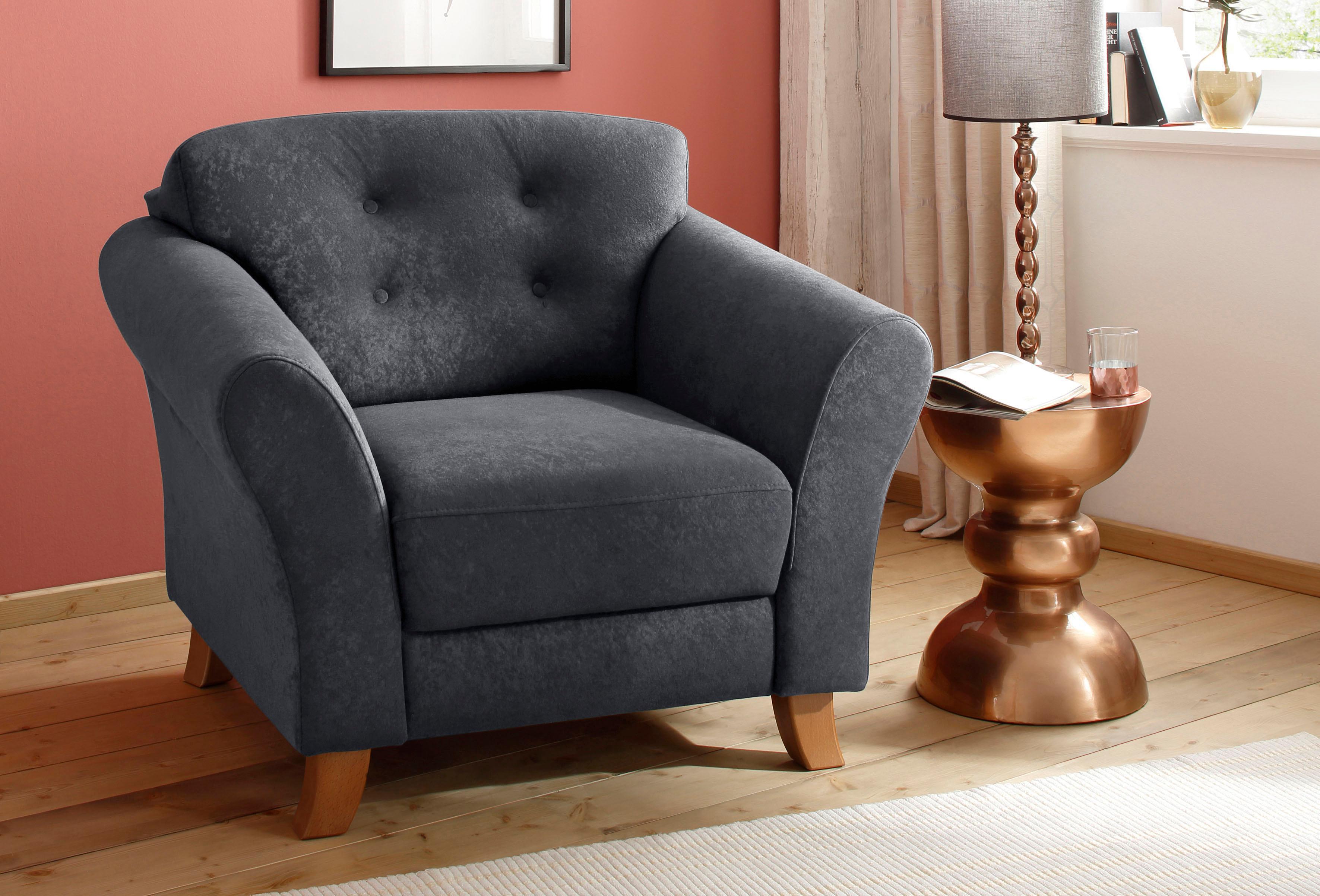 Sessel HOME AFFAIRE "Trondheim", grau (anthrazit), B:101cm H:89cm T:90cm, Struktur weich ( 97% Polyester, 3% Baumwolle);Luxus-Microfaser ALTARA NUBUCKr (100% Polyester);Luxus-Microfaser Lederoptik (100% Polyester), Sessel, Sessel, mit Federkern, Knopfheftung im Rücken