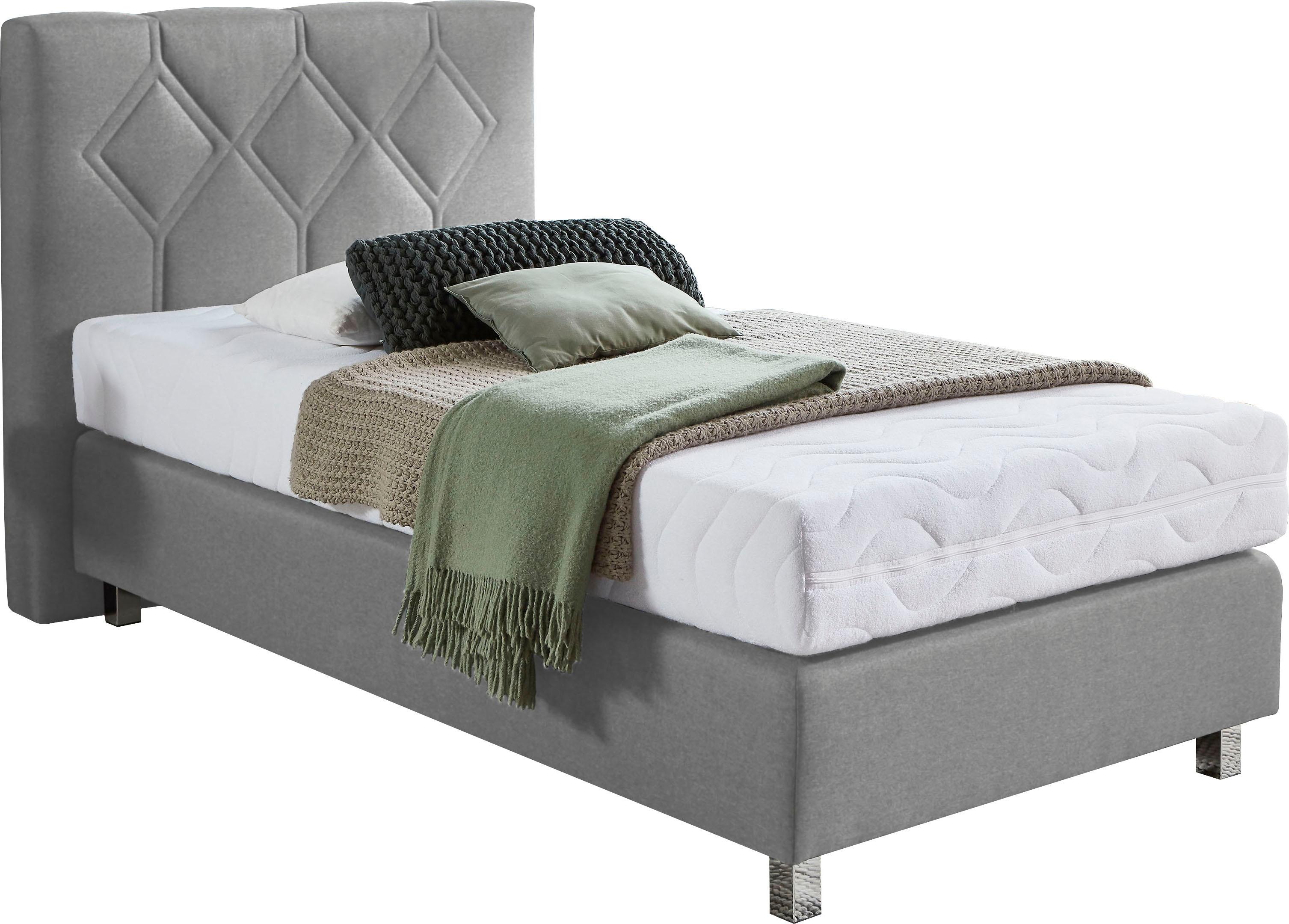 Boxspringbett "Phönix", grau, B:105cm L:210cm, Bezug Bett: Microvelours (100% Polyester) oder Feinstruktur (100% Polyester);Bezug Bonnell-Federkernmatratze: 100% Polyester;Bezug Kaltschaummatratze: 100% Polyester;Bezug Tonnentaschenfederkernmatratze: 80% Baumwolle, 20%Polyester, WESTFALIA SCHLAFKOMFORT, Komplettbetten, Boxspringbett