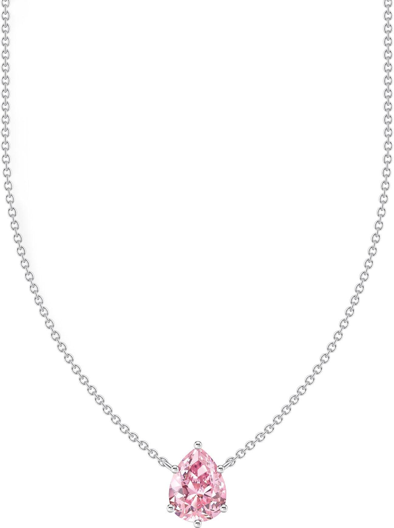 Kette mit Anhänger THOMAS SABO "großer Zirkoniatropfen" Gr. 45, bunt (silberfarben, rosa), Halsketten, Damen, 45, Silber 925 (recycelt), Kette mit Anhänger, mit Zirkonia (synth.)