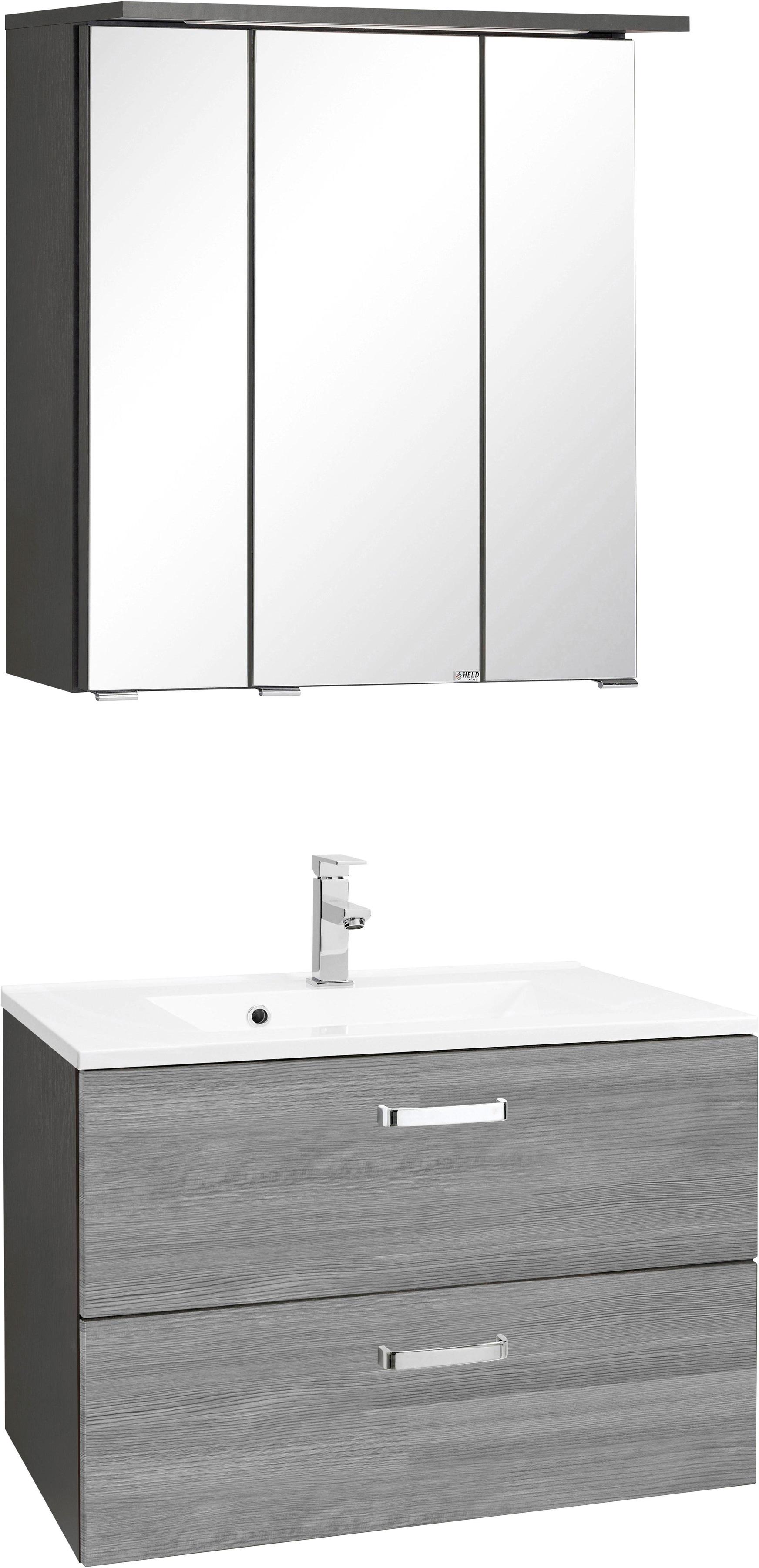 Badmöbel-Set WELLTIME "Ravenna", grau (grafit, eichefarben), Kastenmöbel-Sets, Badmöbel-Set, mit Soft-Close Funktion