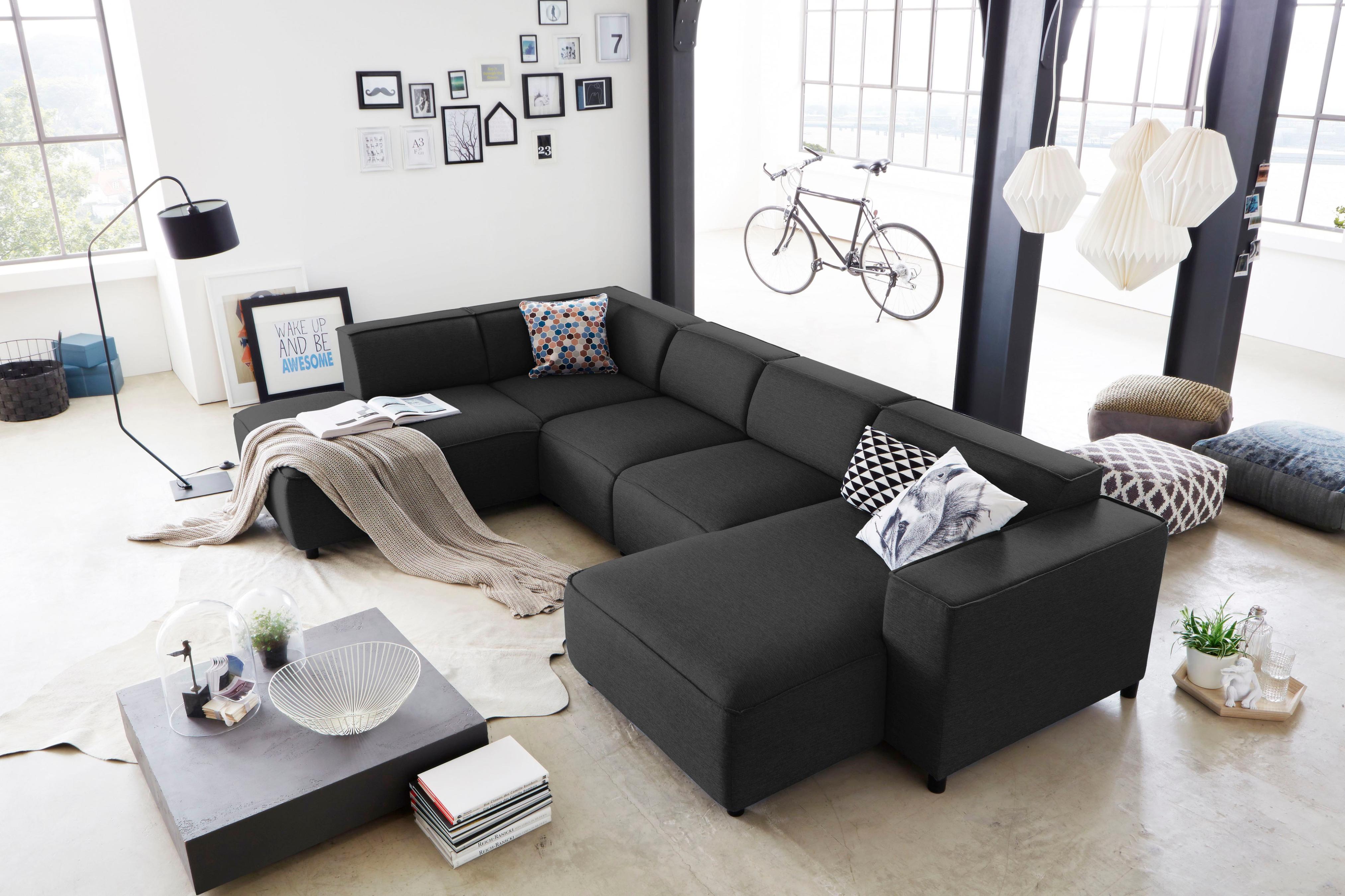Wohnlandschaft "Bulky U-Form", grau (anthrazit), B:324cm T:195cm, ATLANTIC HOME COLLECTION, Sofas, Wohnlandschaft, in U-Form und XXL Sitzfläche, modular aufgebaut