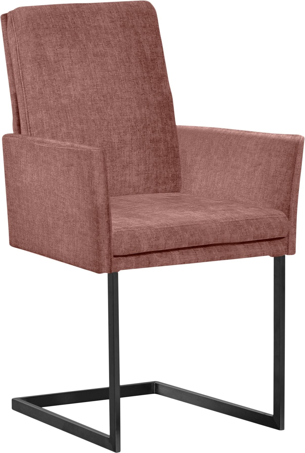 Armlehnstuhl K+W KOMFORT & WOHNEN, rosa (oldrose 90, schwarz), B:55cm H:96cm T:64cm, Stühle, Armlehnstuhl, stabiles Hochkantrohr, Untergestell in Edelstahloptik oder schwarz