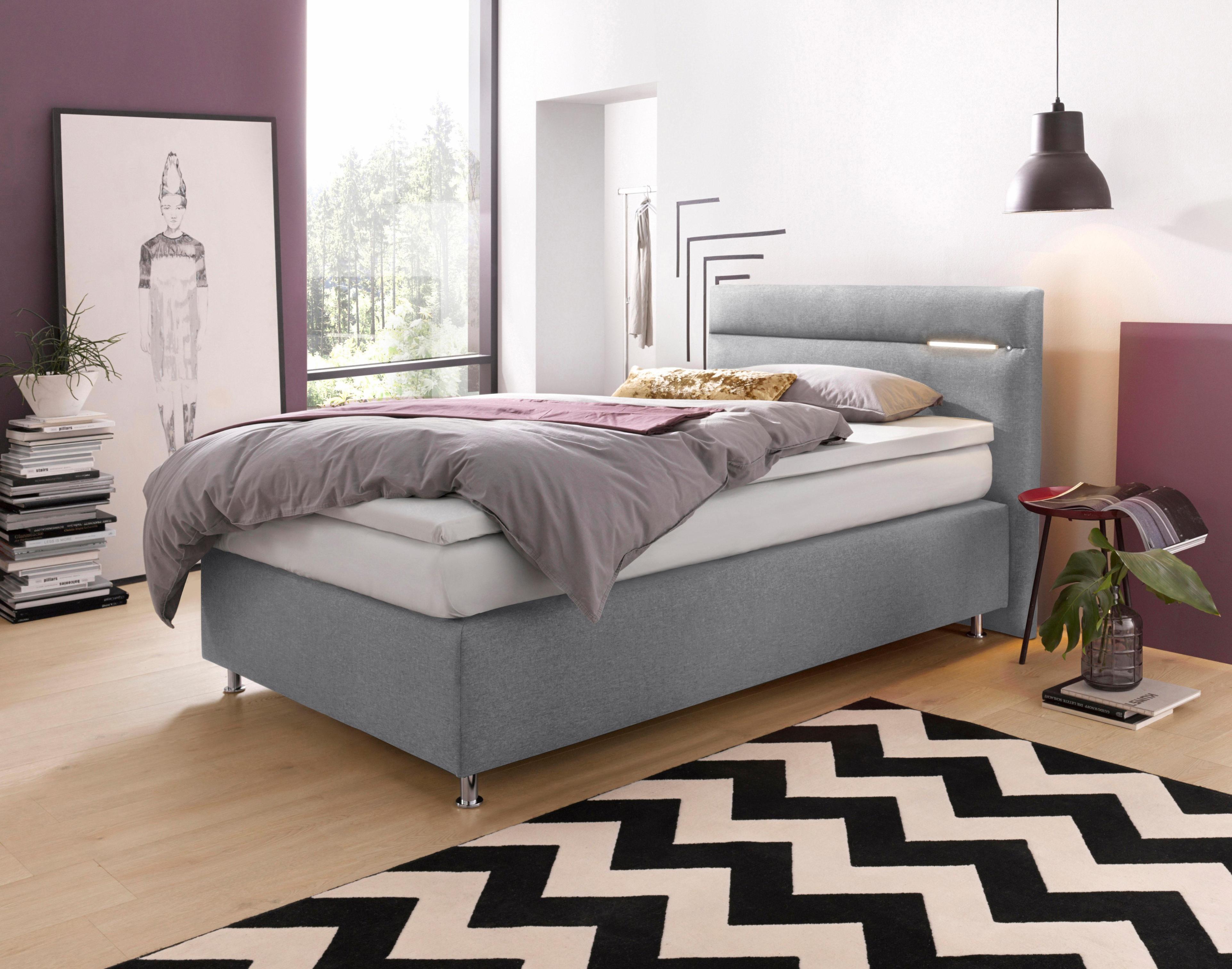 Boxspringbett, grau (strukturstoff grau), mit LED-Beleuchtung, Liegefläche B/L: 120cm x 200cm, H3, 5-Zonen-Tonnentaschen-Federkernmatratze, Bezug Unterbox und Kopfteil: Strukturstoff (77% Polyester und 23% Viskose);Bezug Obermatratze 100% Polyester, waschbar bis 60C, WESTFALIA SCHLAFKOMFORT, Komplettbetten, Boxspringbett, wahlweise mit LED-Beleuchtung