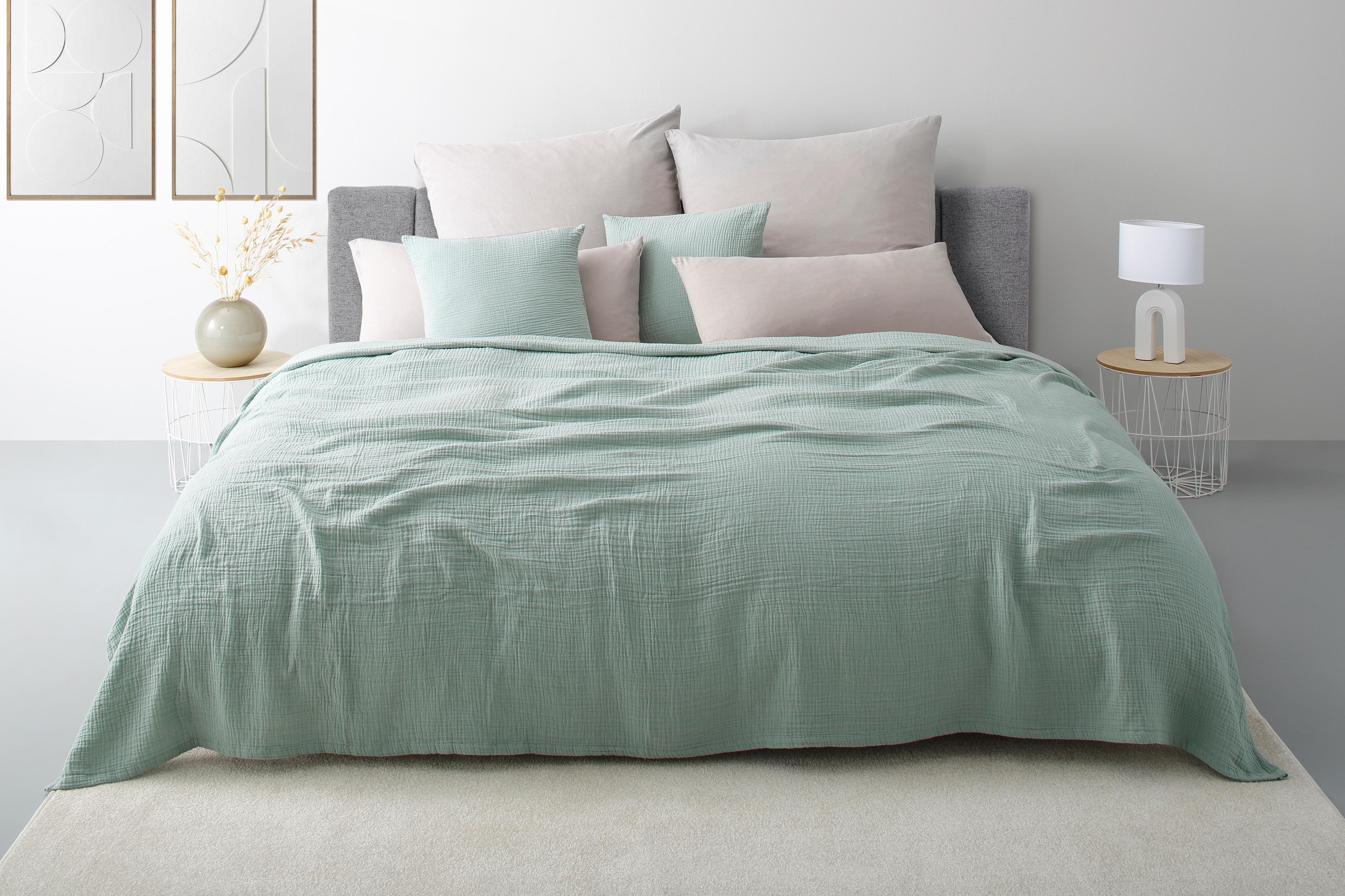 Tagesdecke OTTO HOME "Bailee", jade, B:150cm L:250cm, Baumwolle, Tagesdecken, Tagesdecke, weiche Musselin Qualität, viele Farben erhältlich, ab 140x200 cm