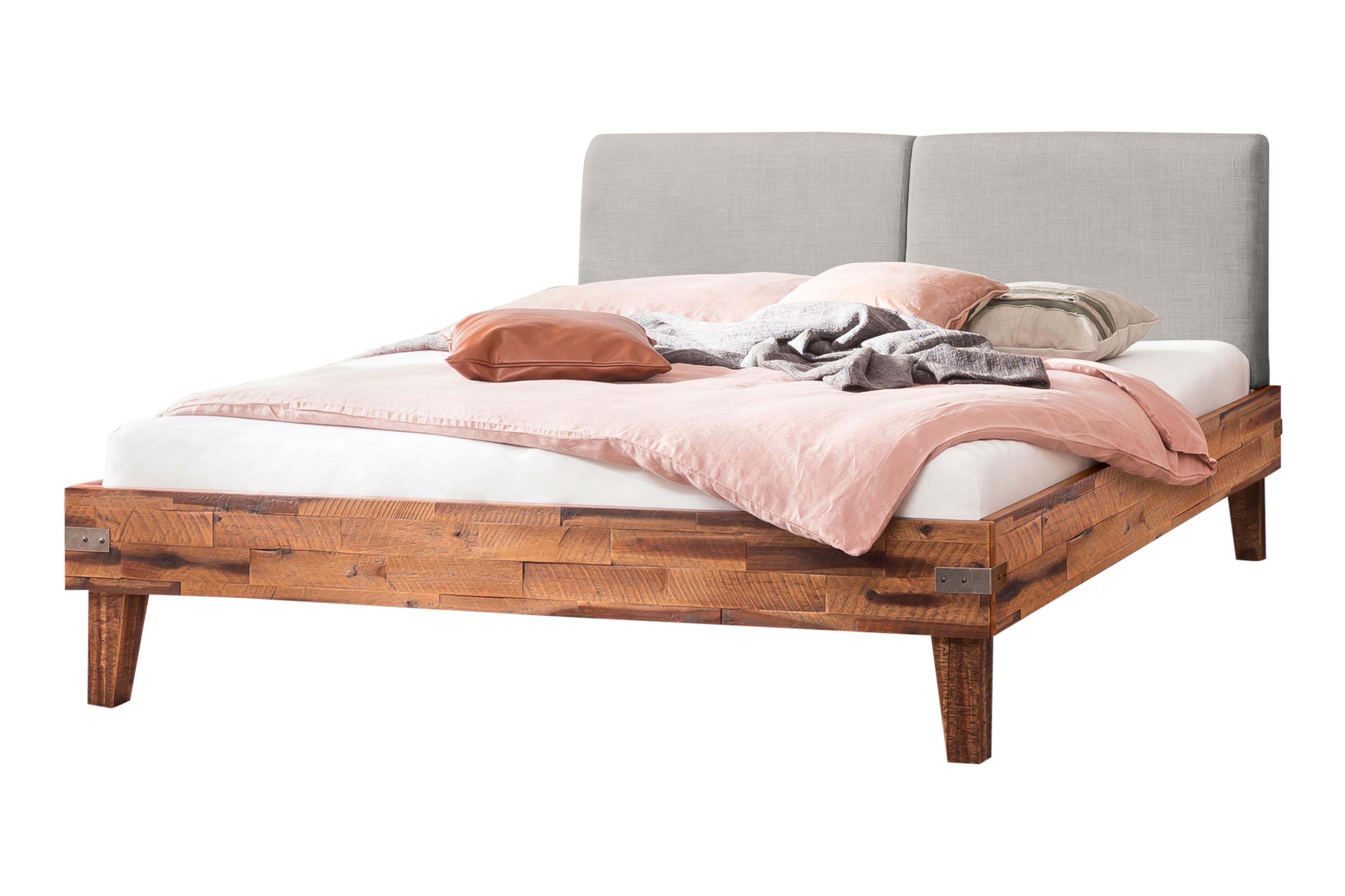 Bettgestell HASENA "Alino", braun (braun, grau, pepe grau), B:146cm H:93cm L:216cm, Betten, Bettgestell, mit Polsterkopfteil, wahlweise in zwei verschiedenen Liegehöhen