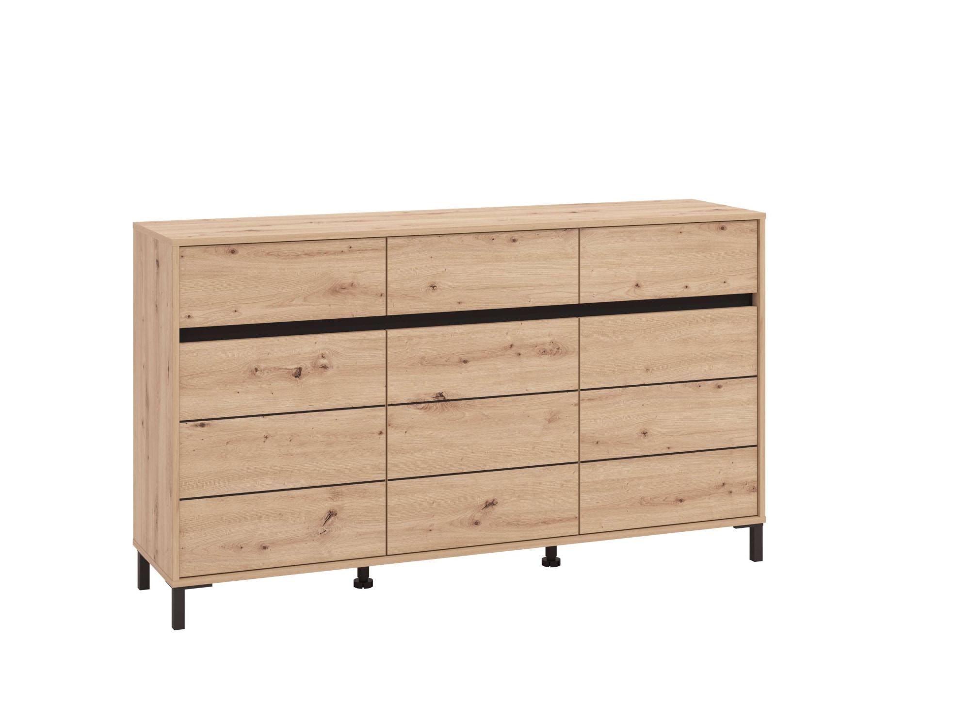 Sideboard INOSIGN "Marron, Kommode, vielseitig einsetzbar", schwarz (eichefarben, schwarz), B:157cm H:90cm T:40cm, FSC-zertifizierter Holzwerkstoff, Sideboards, Sideboard, Breite/Höhe 157/90 cm, mit 3 Schubladen, 2 Fächer hinter jeder Tür