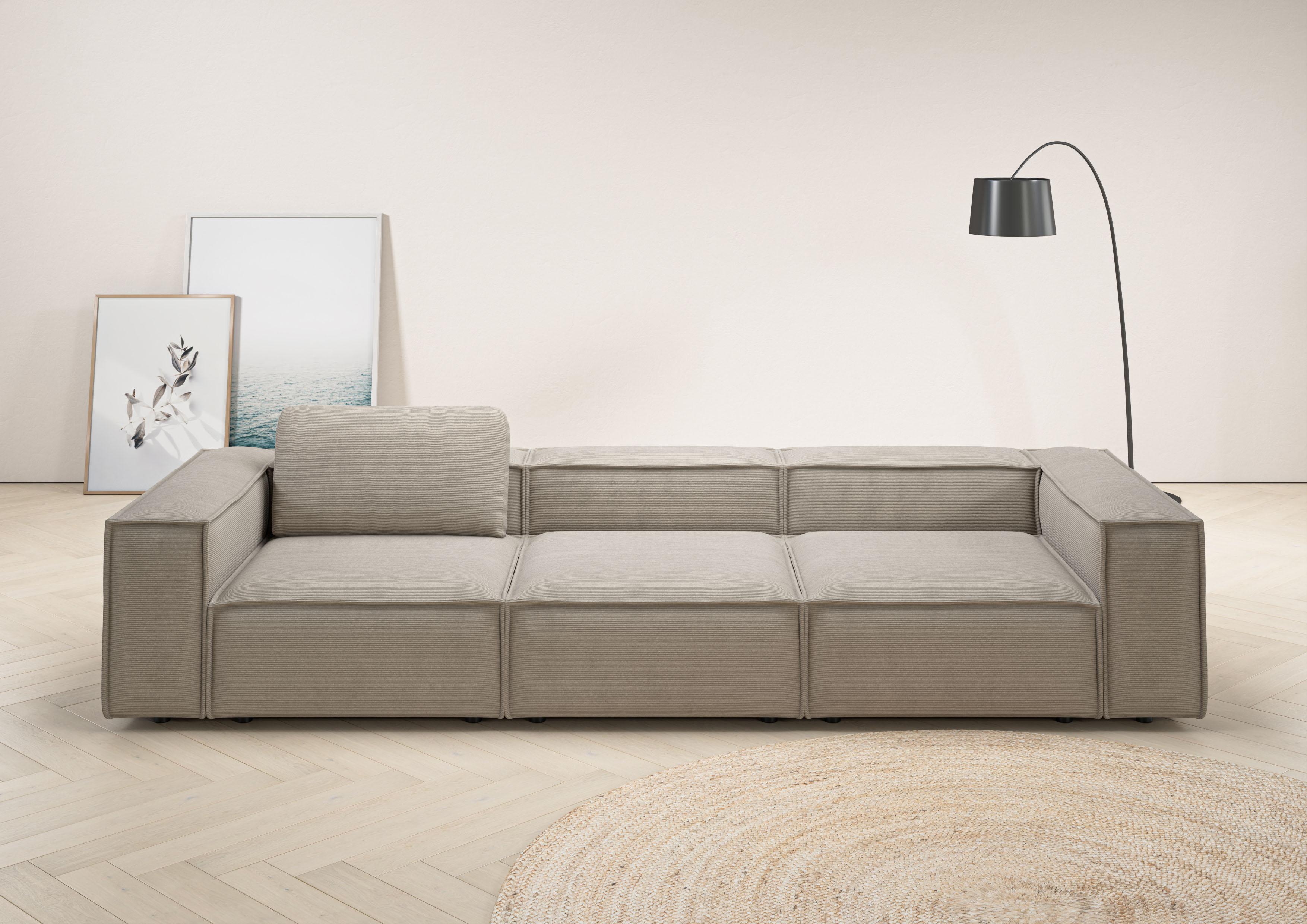 3,5-Sitzer HOME AFFAIRE "Watertown, modernes Big-Sofa XXL, 336 cm Breite, auch in Feincord", beige (sand), B:336cm H:68cm T:118cm, 95% Polyester, 5% Nylon, Sofas, 3 5-Sitzer, Riesiges Designersofa mit viel Platz & weichen Bezügen in Trendfarben