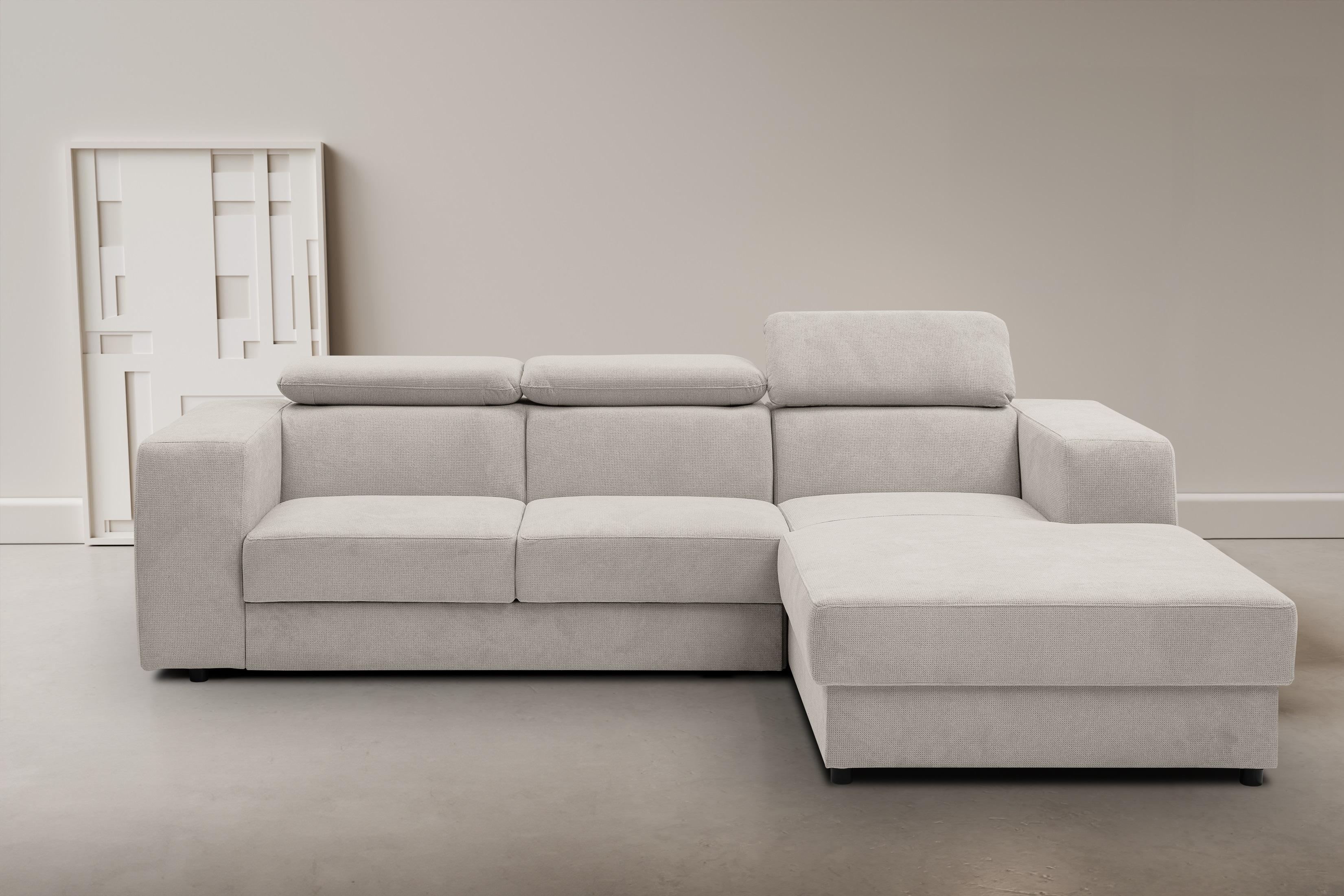Ecksofa WERK2 "Cherry, modernes Sofa mit Komfortfunktionen, Breite 270cm, L-Form", beige (creme), B:270cm H:76cm T:192cm, 92% Polyester, 8% Nylon, Sofas, Ecksofa, bequem, mit verstellbaren Kopfteilen, Schlaffunktion und Bettkasten