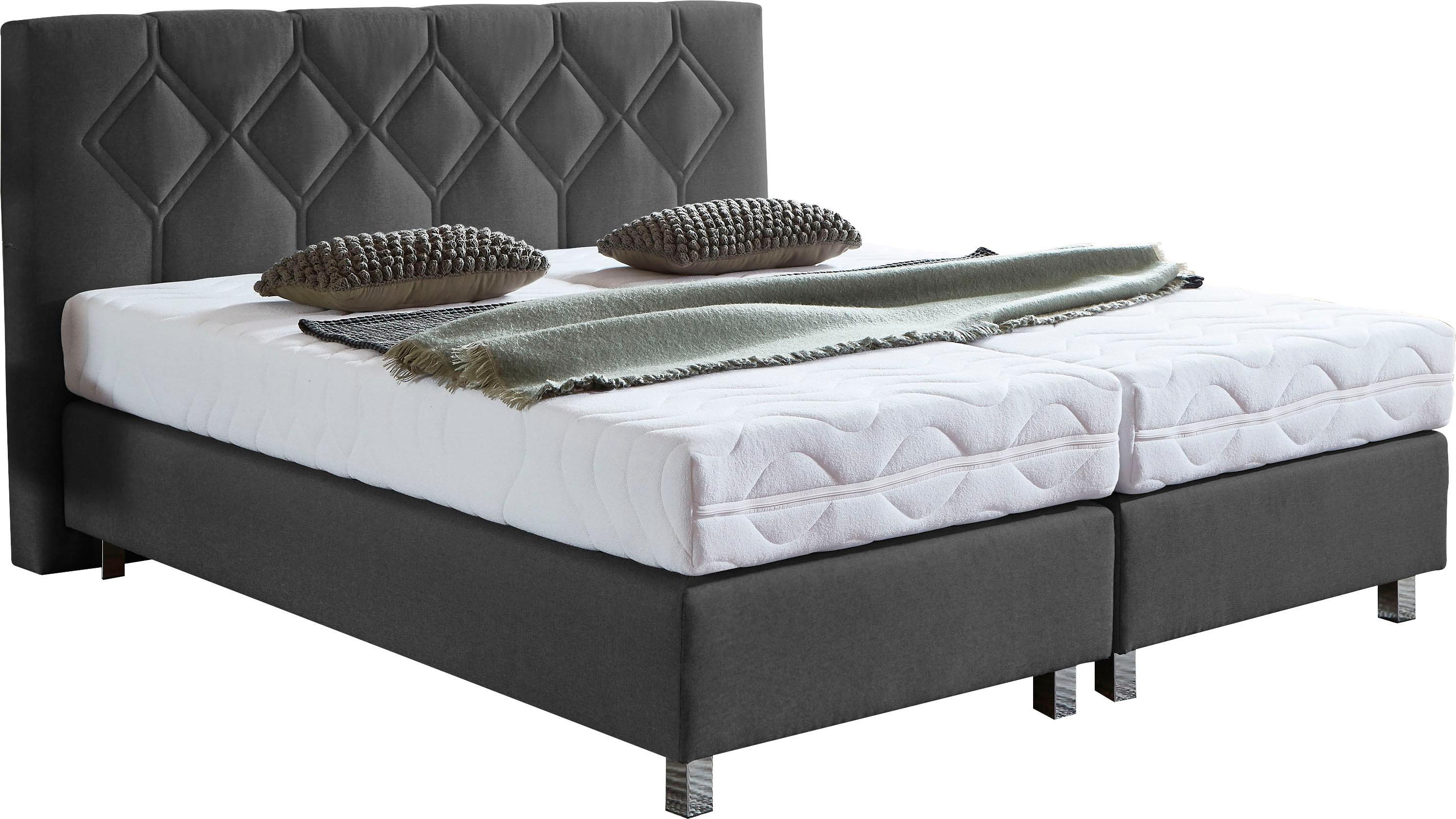Boxspringbett "Phönix", grau (anthrazit), B:175cm L:210cm, Bezug Bett: Microvelours (100% Polyester) oder Feinstruktur (100% Polyester);Bezug Bonnell-Federkernmatratze: 100% Polyester;Bezug Kaltschaummatratze: 100% Polyester;Bezug Tonnentaschenfederkernmatratze: 80% Baumwolle, 20%Polyester, WESTFALIA SCHLAFKOMFORT, Komplettbetten, Boxspringbett