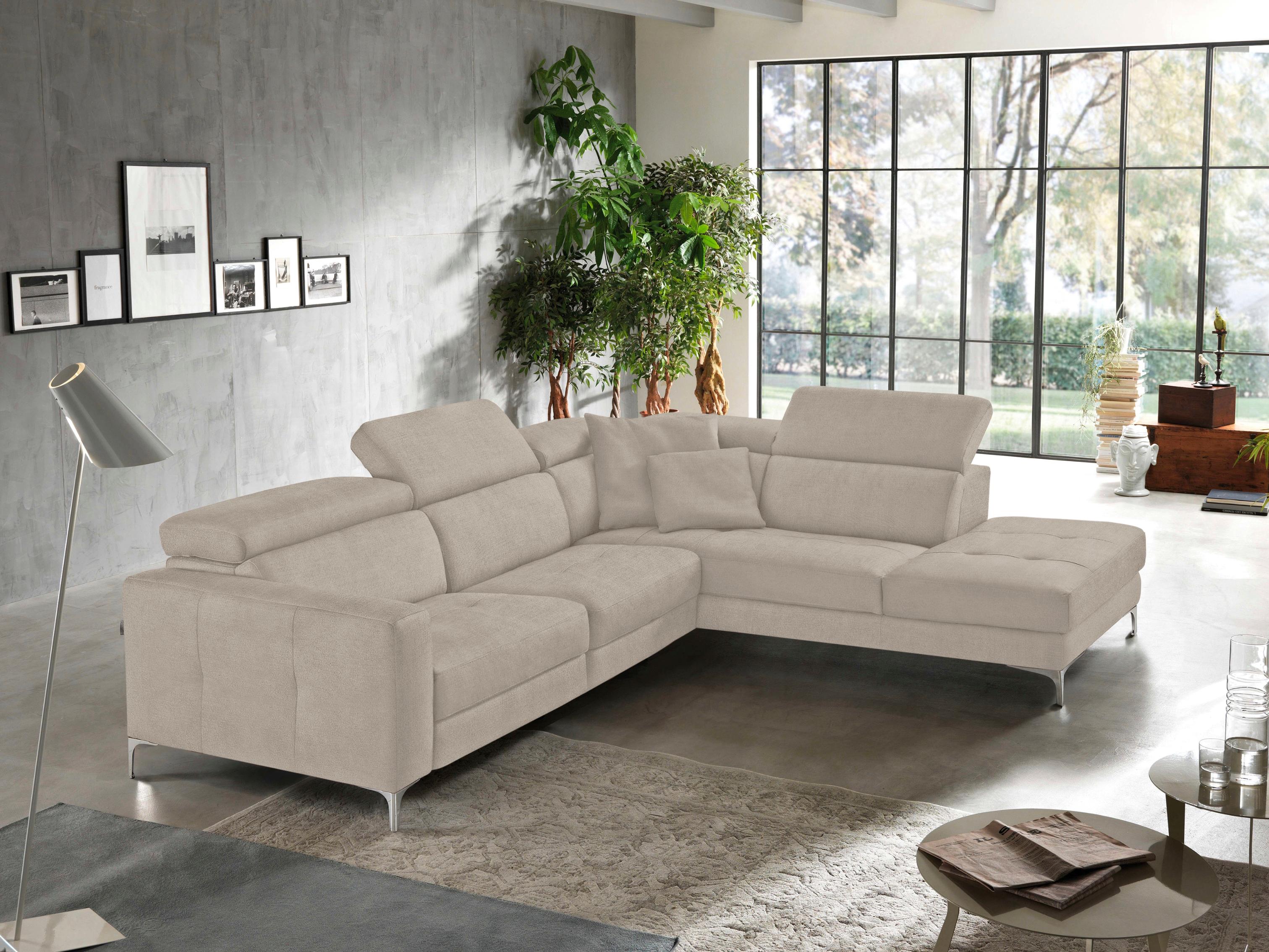 Ecksofa EGOITALIANO "Matt, hoher Sitzkomfort und aufwendige Detailverarbeitung, L-Form", grau (opal grau), B:285cm H:100cm T:221cm, Luxus-Micofaser Lederoptik (100% Polyester) ist ein neues technisches Gewebe mit einem visuellen und taktilen Aspekt, der dem Nubuk sehr nahe kommt, mit innovativen Eigenschaften. Seine außerordentliche Weichheit kommt von einem exklusiven Produktionsprozess, der Unre