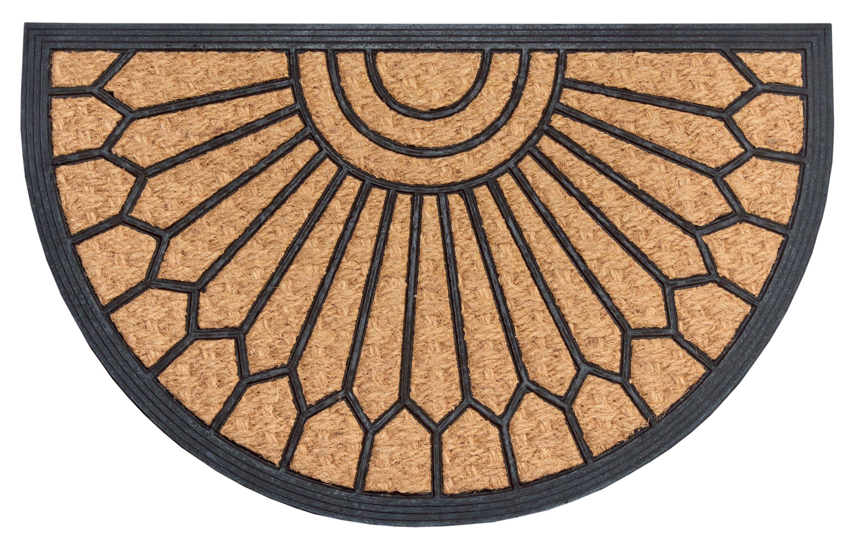 Fußmatte HANSE HOME "Mix Mats Gummi-Kokos Halbrund Geometric Ornament, Türmatte", braun, B:75cm H:15mm L:45cm, Kokos, Teppiche, Fußmatte, Kokos, Gummi, Schmutzfangmatte, Outdoor, Rutschfest, Innen, Kokosmatte