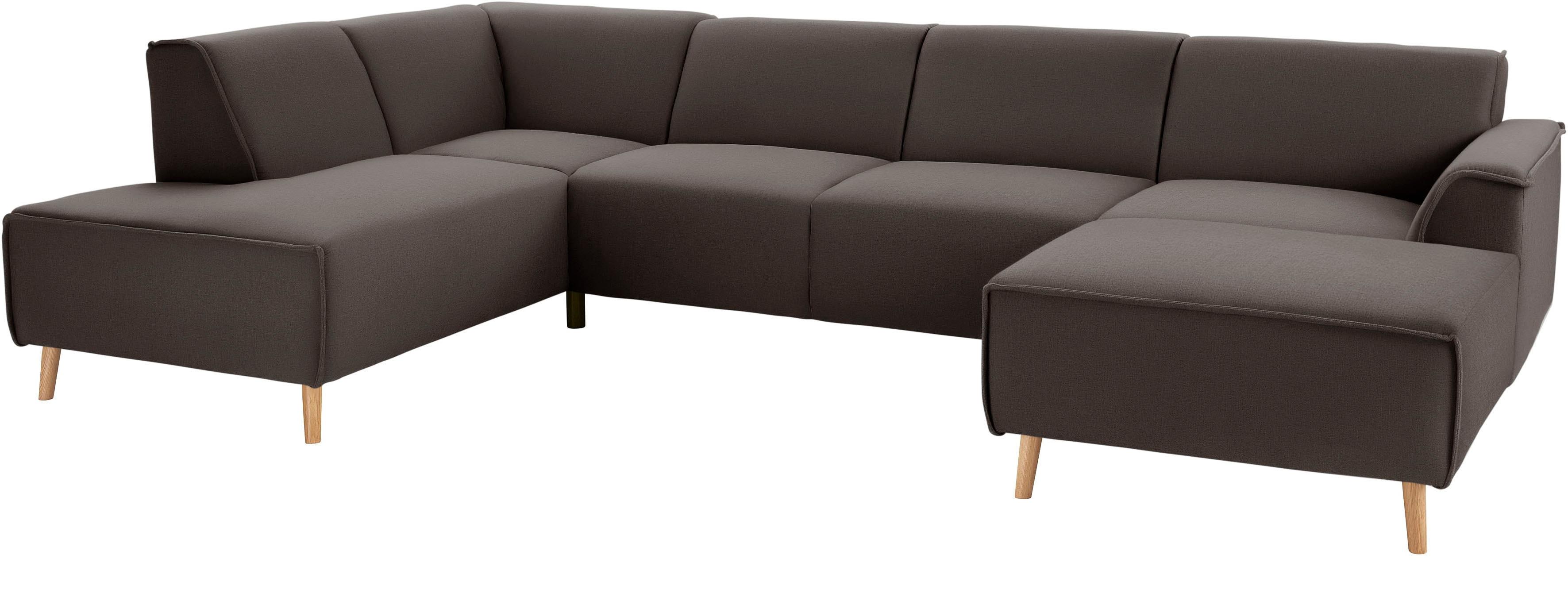 Wohnlandschaft HOME AFFAIRE "Janek Scandic Design, elegant und zeitlos U-Form", grau (stone), B:324cm H:81cm T:191cm, Struktur fein ( 100% Polyester);Struktur weich (92% Polyester, 8% Nylon);Struktur weich (92% Polyester, 8% Nylon), Sofas, Wohnlandschaft, mit Federkern und Keder in scandinavischem Design