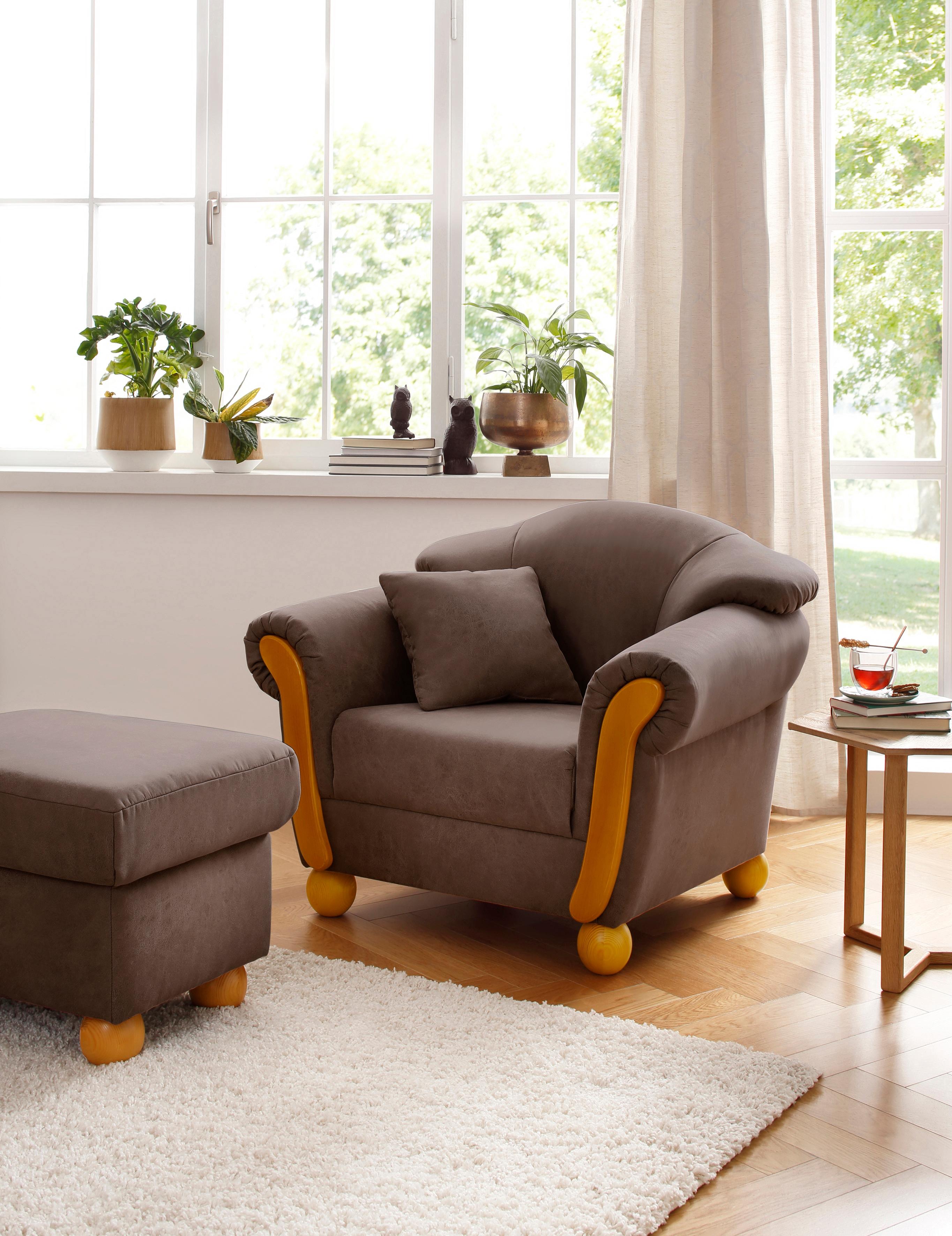 Sessel HOME AFFAIRE "Milano, Loungesessel", braun, B:103cm H:83cm T:81cm, Sessel, Sessel, hoher Sitzkomfort mit Federkernpolsterung, incl. Zierkissen
