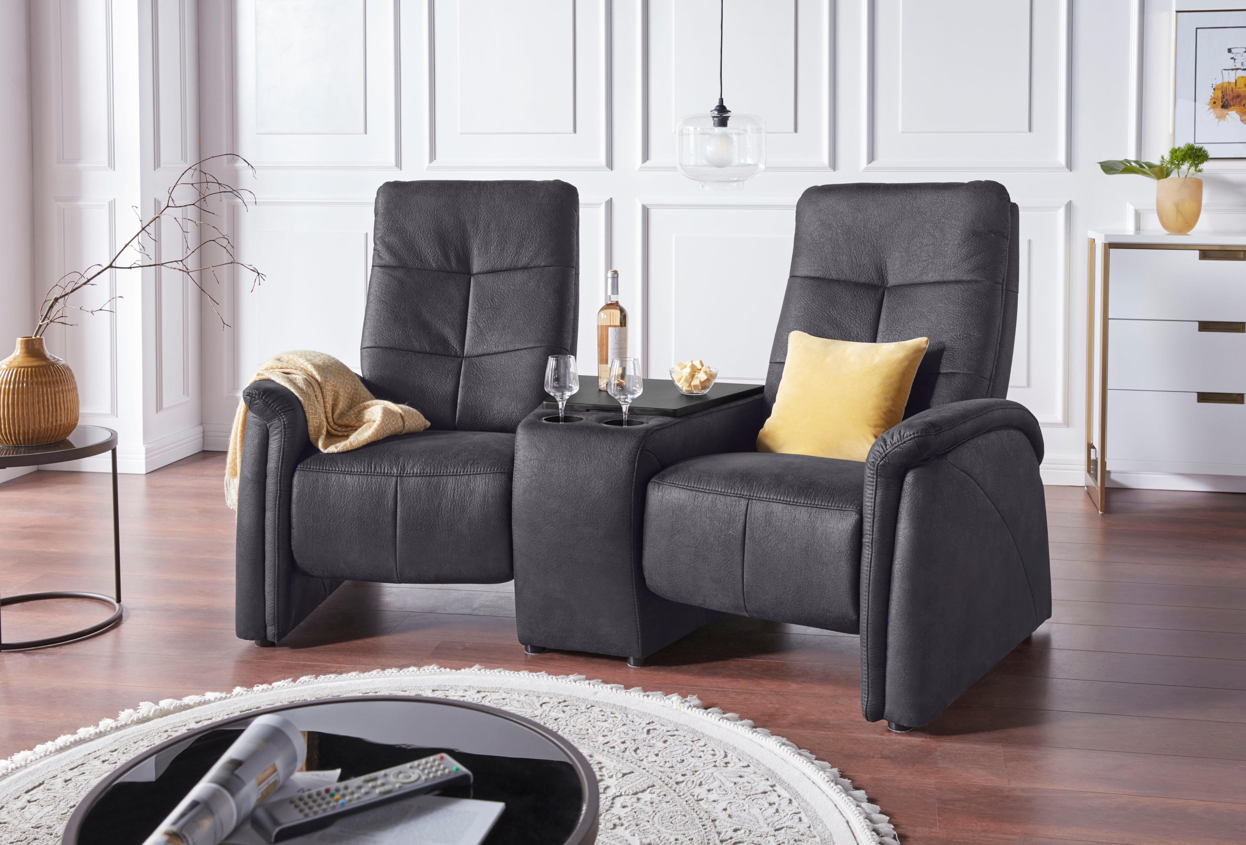 2-Sitzer EXXPO - SOFA FASHION "Tivoli, Kinosofa mit Relaxfunktion, mit Ablagetisch und Stauraum", grau (elefant), B:207cm H:109cm T:152cm, Sofas, 2-Sitzer, bequem und komfortabel