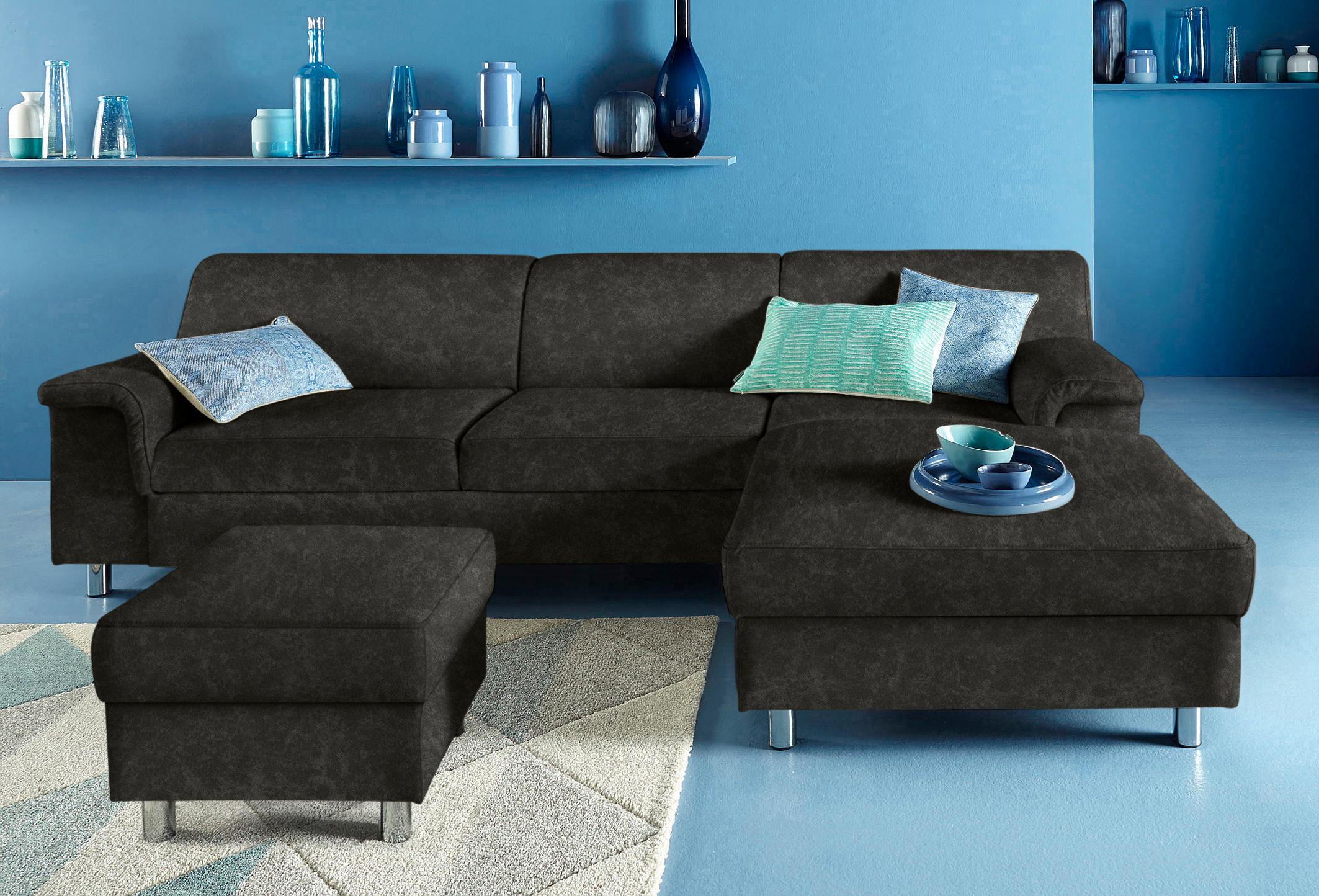 Ecksofa DOMO COLLECTION "Jamie, modern und elegant, Fußhöhe 9cm, L-Form", schwarz, B:251cm H:72cm T:80cm, Sofas, Ecksofa, wahlweise mit Bettfunktion
