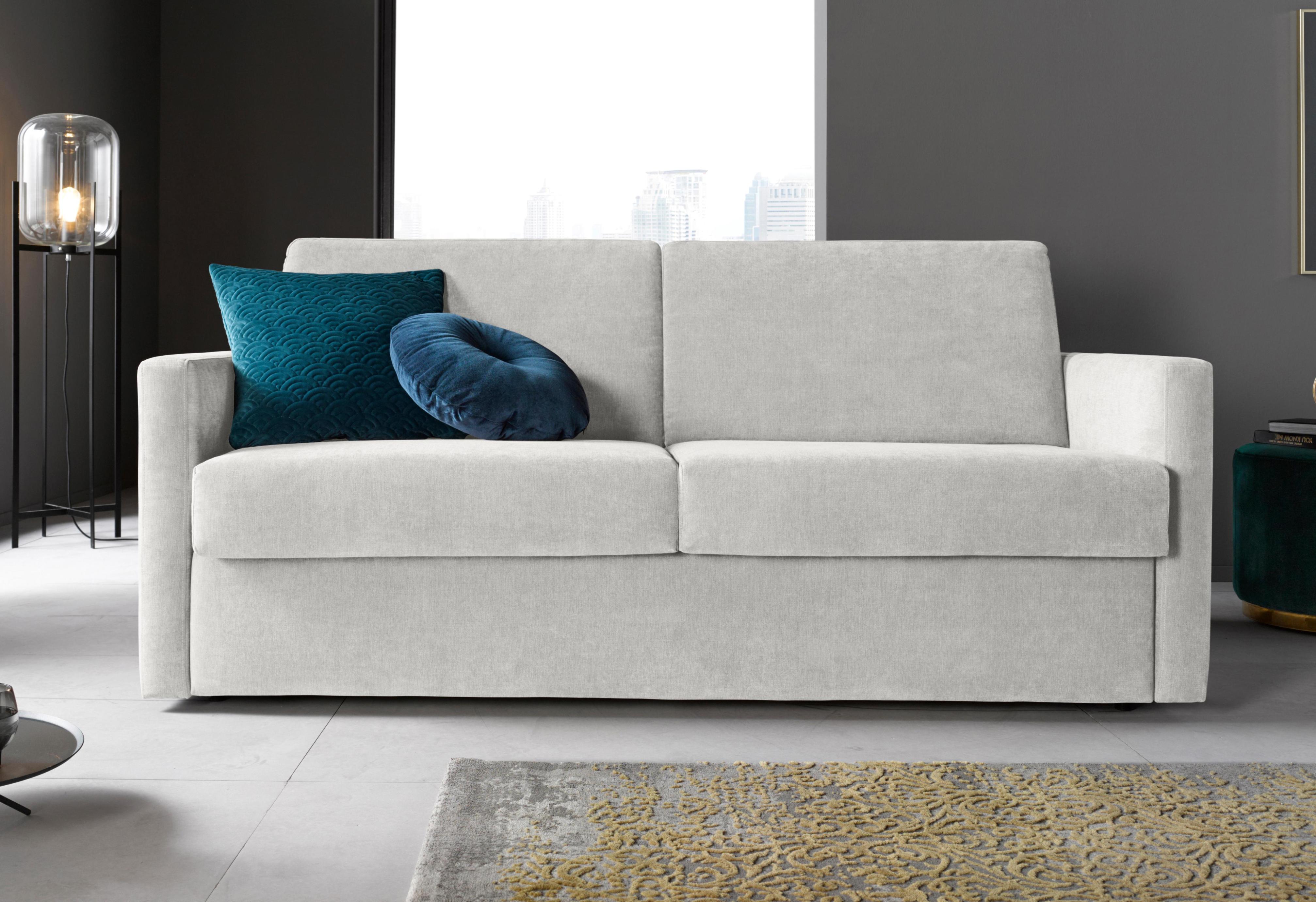 Schlafsofa HOME AFFAIRE "GOLDPOINT 182cm, Dauerschläfer, Liegefläche 140/200 cm", grau (hellgrau), B:182cm H:85cm T:100cm, Samtoptik (100% Polyester);Struktur (100% Polyester), Sofas, Schlafsofa, 3-Sitzer mit Dauerschläfer-Funktion, Bonell-Federkernmatratze