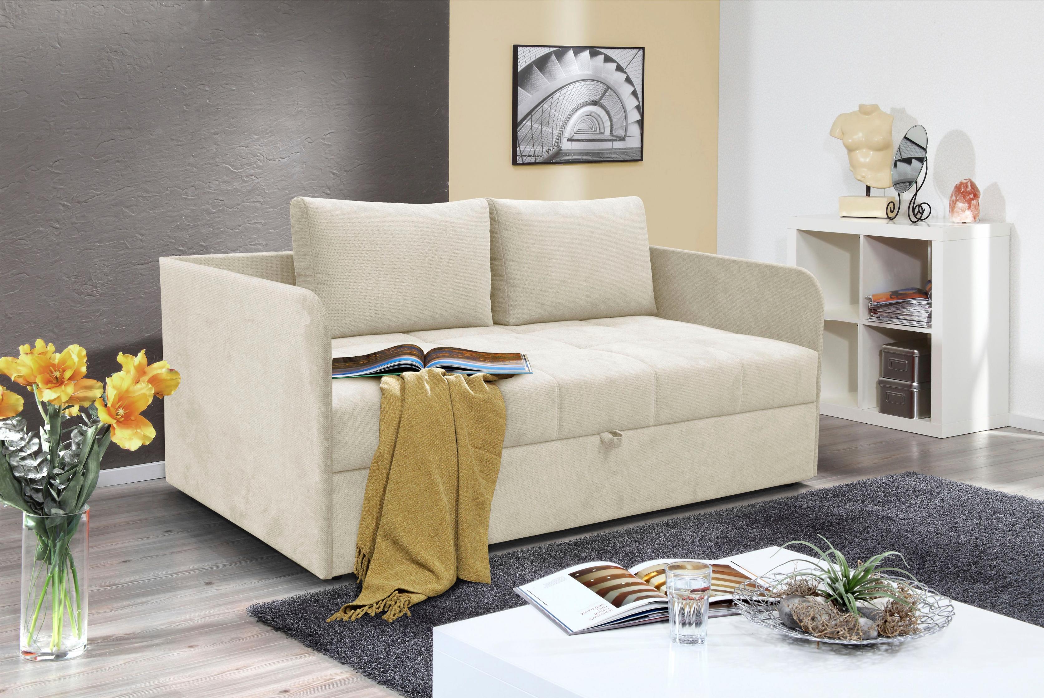 Schlafsofa ALINA "Marla", weiß (weiß xbo 1), B:209cm H:73cm T:95cm, Struktur fein XBO (100% Polyester), Sofas, Schlafsofa, inkl. Stauraum und 2 Rückenkissen