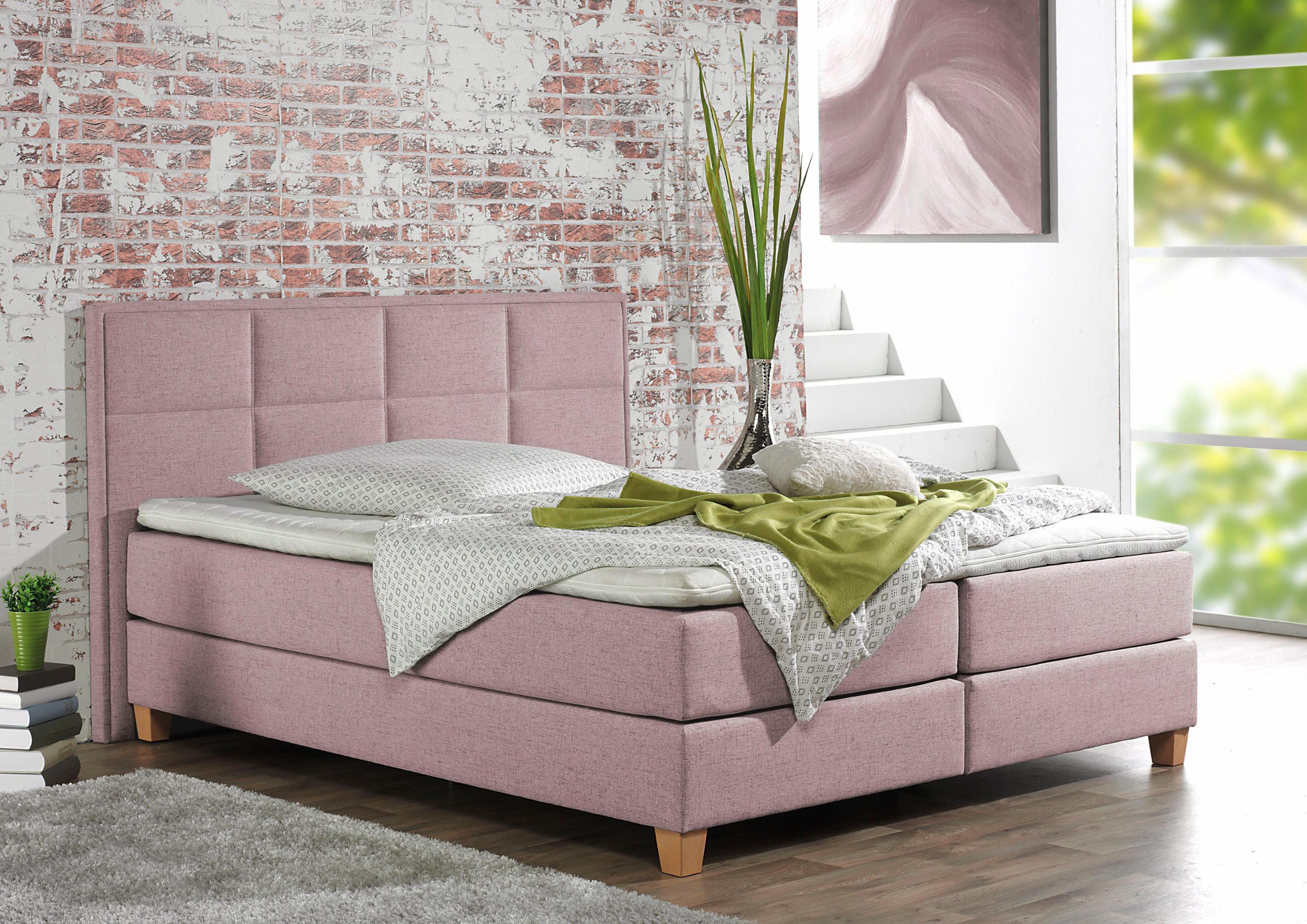 Boxspringbett HOME AFFAIRE "Casey", rosa, B:171cm L:209cm, Struktur fein (100% Polyester), Komplettbetten, Boxspringbett, in 5 Breiten, 3 Ausführungen, 2 Härtegraden, Steppung, Topper