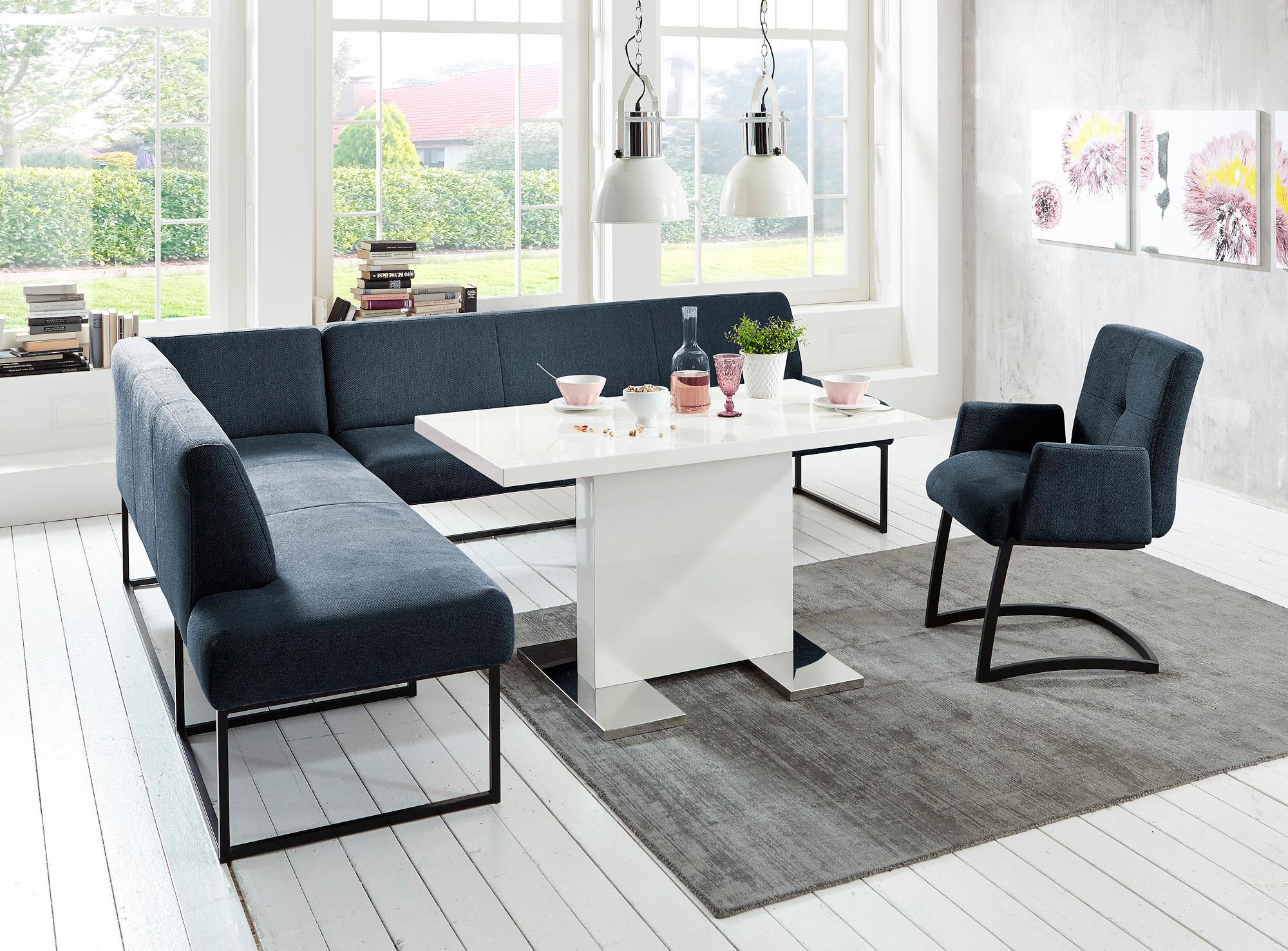 Eckbank EXXPO - SOFA FASHION "Affogato, hoher Sitzkomfort, bequem", blau (navy), B:197cm H:82cm T:265cm, Struktur: Webvelour 100% Polyester, Sitzbänke, Eckbank, Frei im Raum stellbar