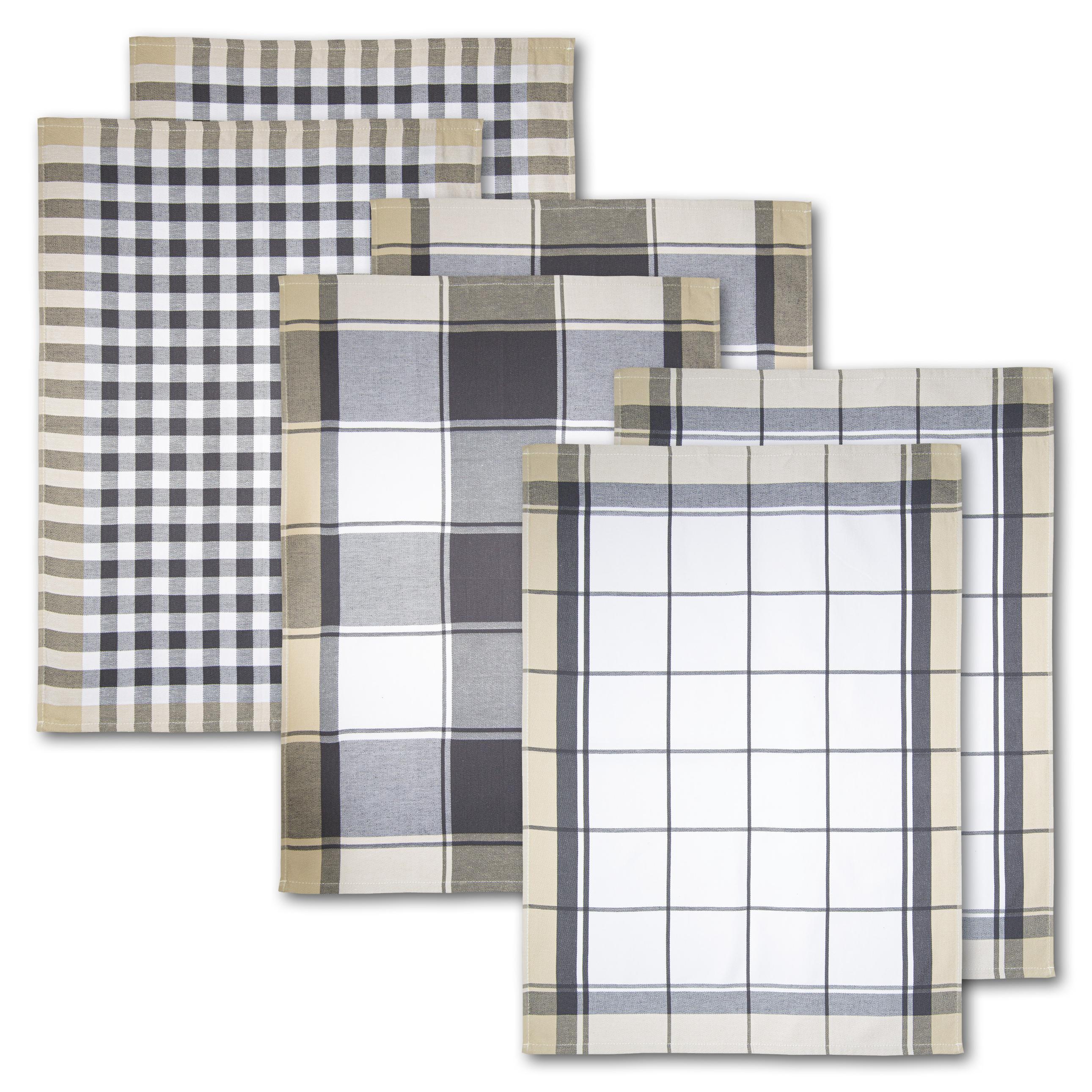 Geschirrtuch DYCKHOFF "KARO, Maße je Tuch ca. 50x70 cm", grau (grau, weiß, natur), B:50cm L:70cm, 100% Baumwolle, Geschirrtücher, Geschirrtuch, mit drei verschiedenen Motiven
