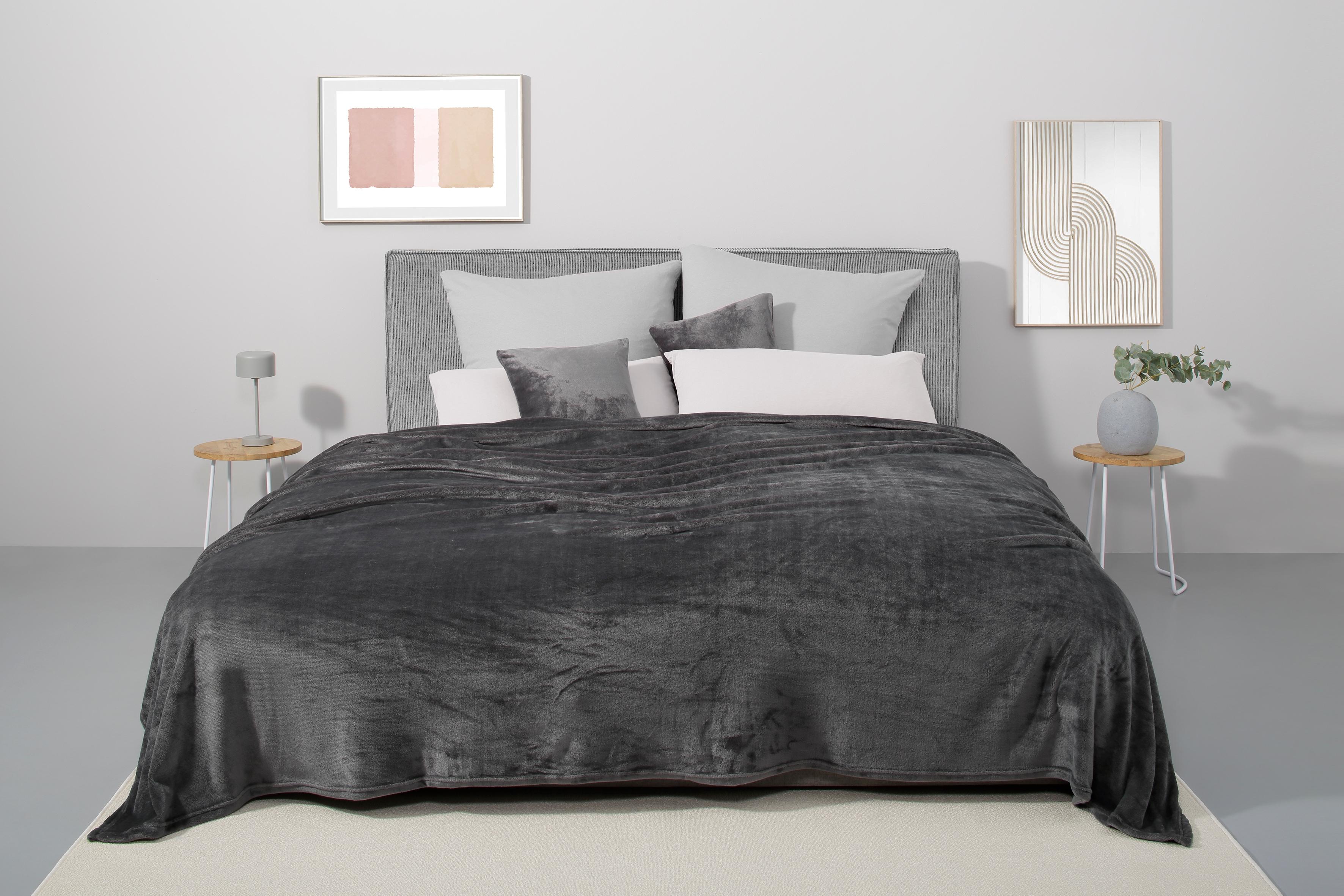 Tagesdecke OTTO HOME "Desner3", grau (anthrazit), B:250cm L:280cm, Polyester, Tagesdecken, Tagesdecke, mit Cashmere-Touch, viele Farben erhältlich, Decke ab 140x210 cm