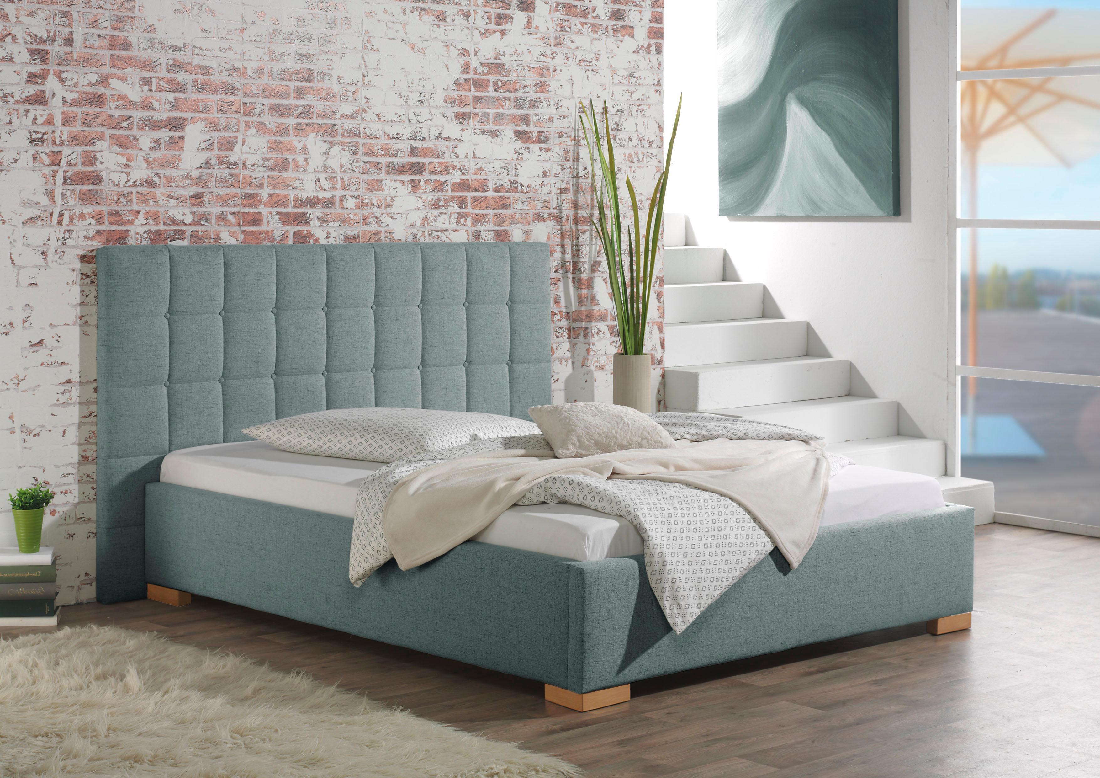 Polsterbett MAINTAL "Cueno", blau (petrol), B:224cm L:210cm, Strukturstoff (100% Polyester), Betten, Polsterbett, mit und ohne Matratze in 2 Ausführungen, Steppung mit Knopfheftung