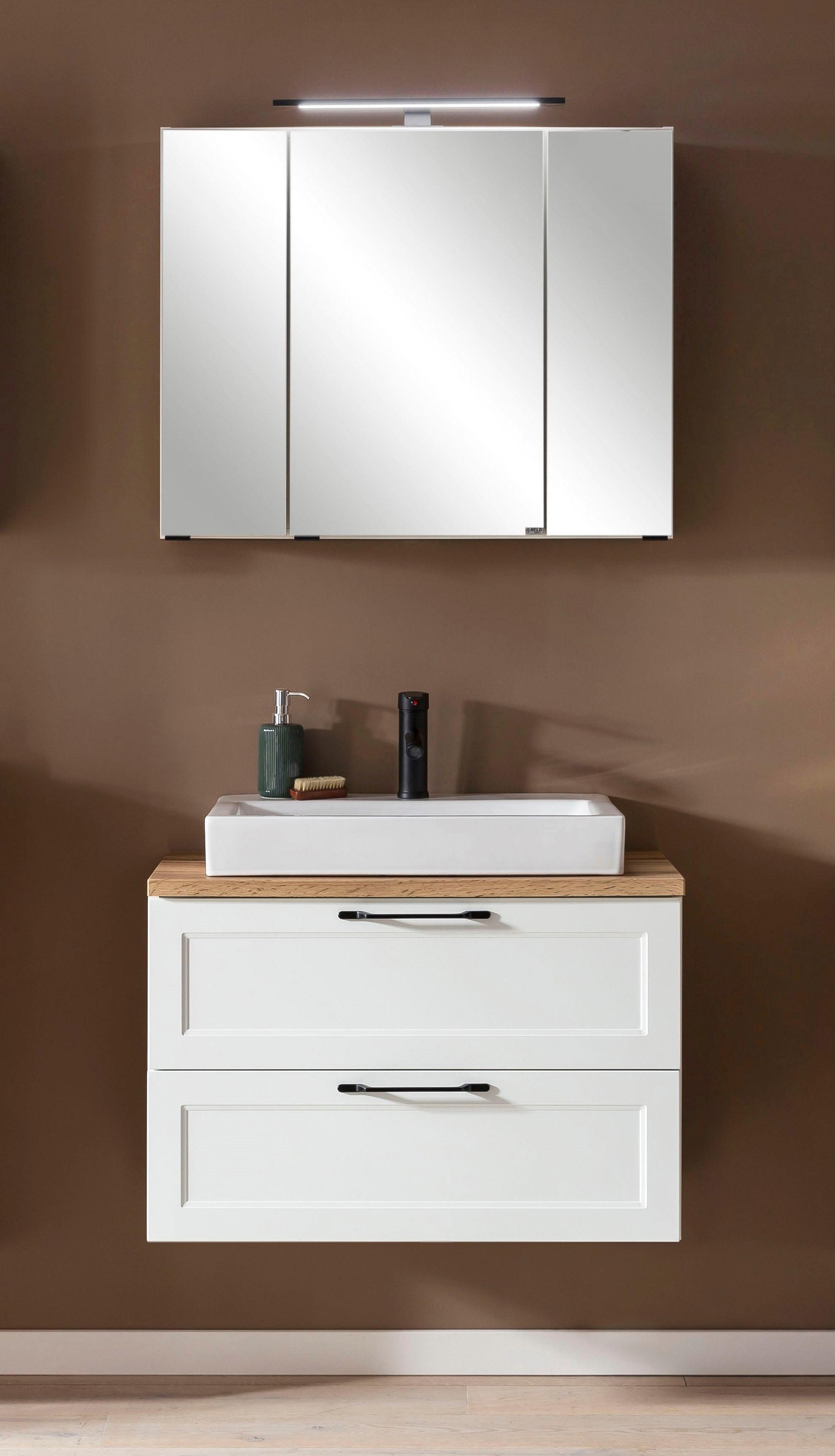 Badmöbel-Set WELLTIME "Lana", weiß (matt weiß), B:80cm H:200cm T:47cm, MDF, Kastenmöbel-Sets, Badmöbel-Set, Badezimmer-Set, 2-teilig, inkl. Waschbecken, 80 cm breit