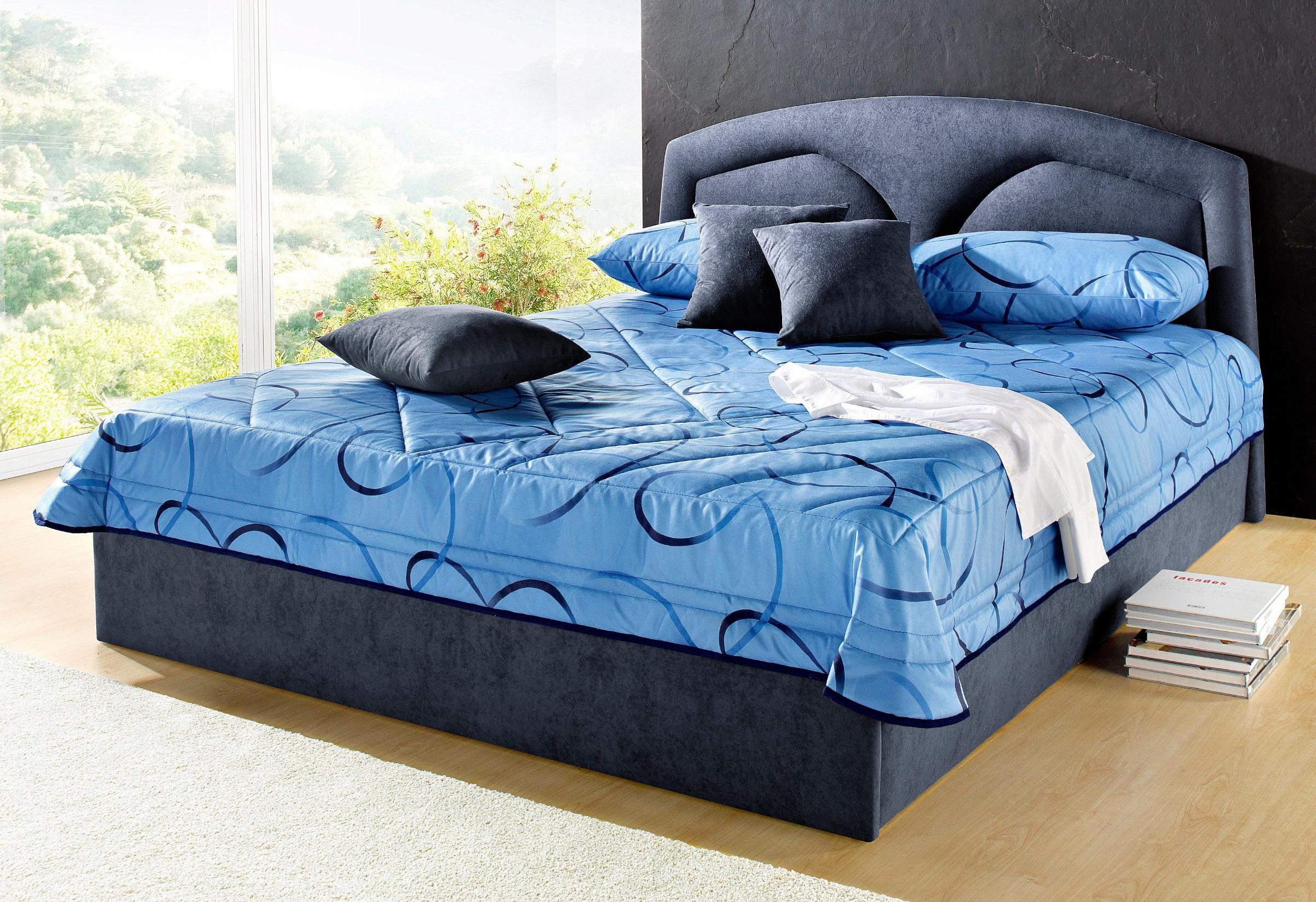 Polsterbett, blau, B:192cm L:212cm, Bezug Bett: Microfaser (100% Polyester);Bonnell-Federkernmatratze: 51% Polypropylen, 39% Polyester und 10% Baumwolle;Kaltschaummatratze: 100% Polyester, Bezug abnehm- und waschbar bis 60C, WESTFALIA SCHLAFKOMFORT, Betten, Polsterbett, inkl. Bettkasten bei Ausführung mit Matratze