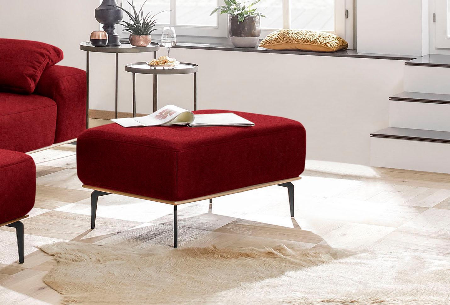 Polsterhocker W.SCHILLIG "run", rot (light brick w82), B:75cm H:46cm T:60cm, Flachgewebe W82 Q2 (74% Polyacryl, 26% Polyester), Hocker, Polsterhocker, mit Holzsockel, Füße in Schwarz pulverbeschichtet, Breite 75 cm