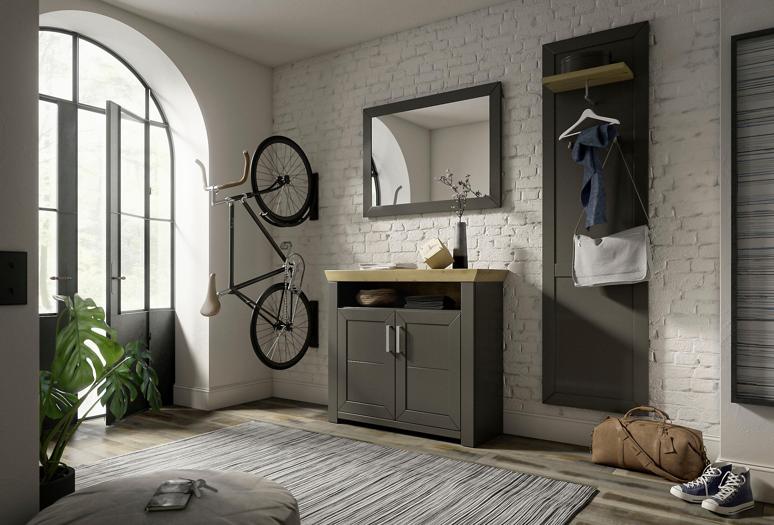 Garderoben-Set "GA York Kombi 58", grau (grau anthrazit, eiche artisan), B:172,2cm H:200,6cm T:42,2cm, Holzwerkstoff, SET ONE BY MUSTERRING, Kastenmöbel-Sets, Garderoben-Set, mit Spiegel und Kommode