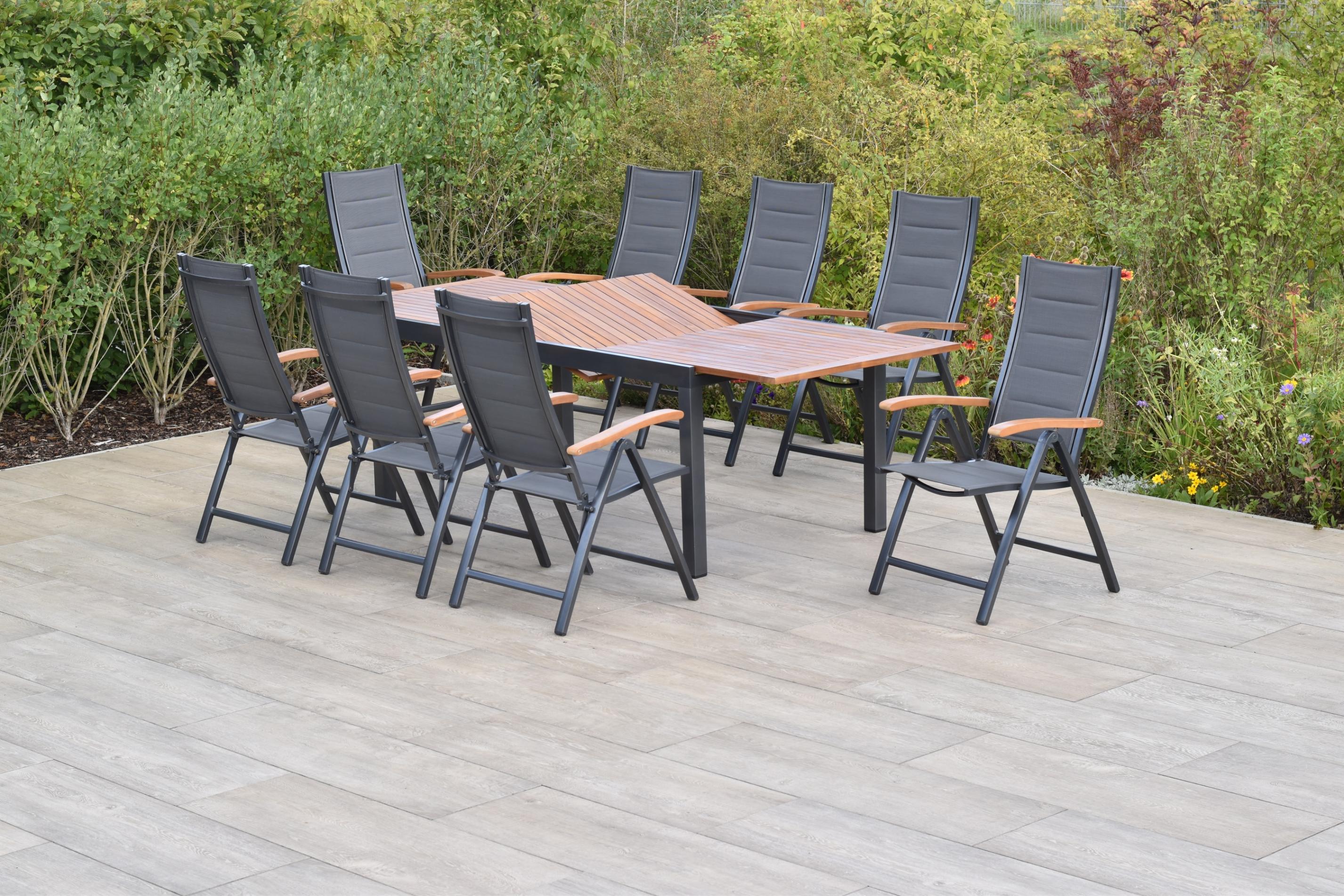 Garten-Essgruppe MERXX "»Paxos«", grau (grau, grau, graphit), Aluminium, Massivholz, Polyester, Sitzmöbel-Sets, Garten-Essgruppe, Ausziehtisch: LxB: 180-250 x 100 cm