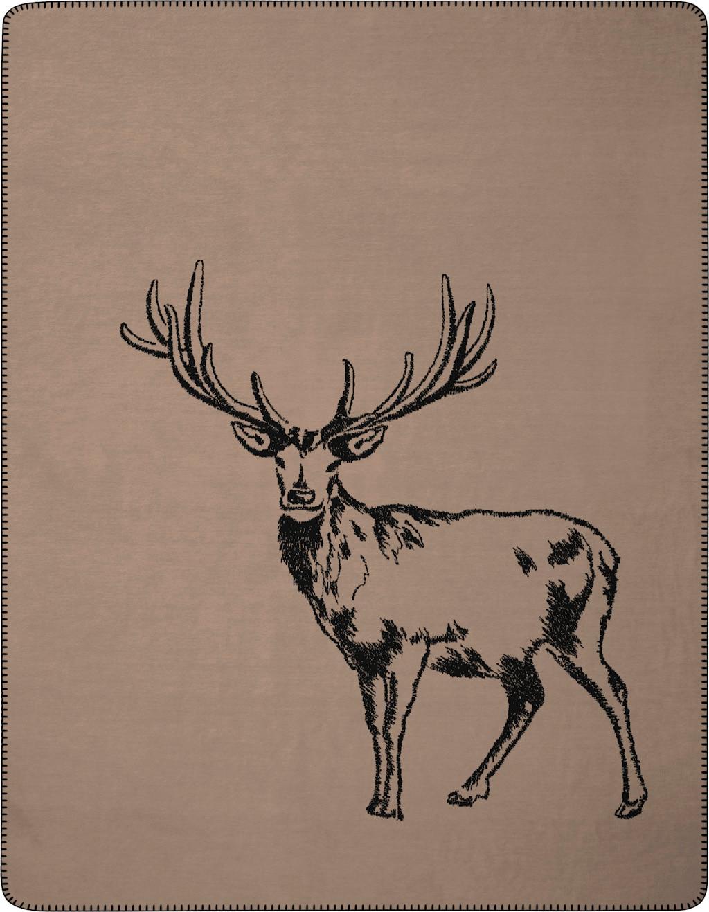 Wohndecke BIEDERLACK "Deer", grau (braun, anthrazit), B:150cm L:200cm, Baumwolle, Polyester, Wohndecken, Wohndecke, mit Zierstich