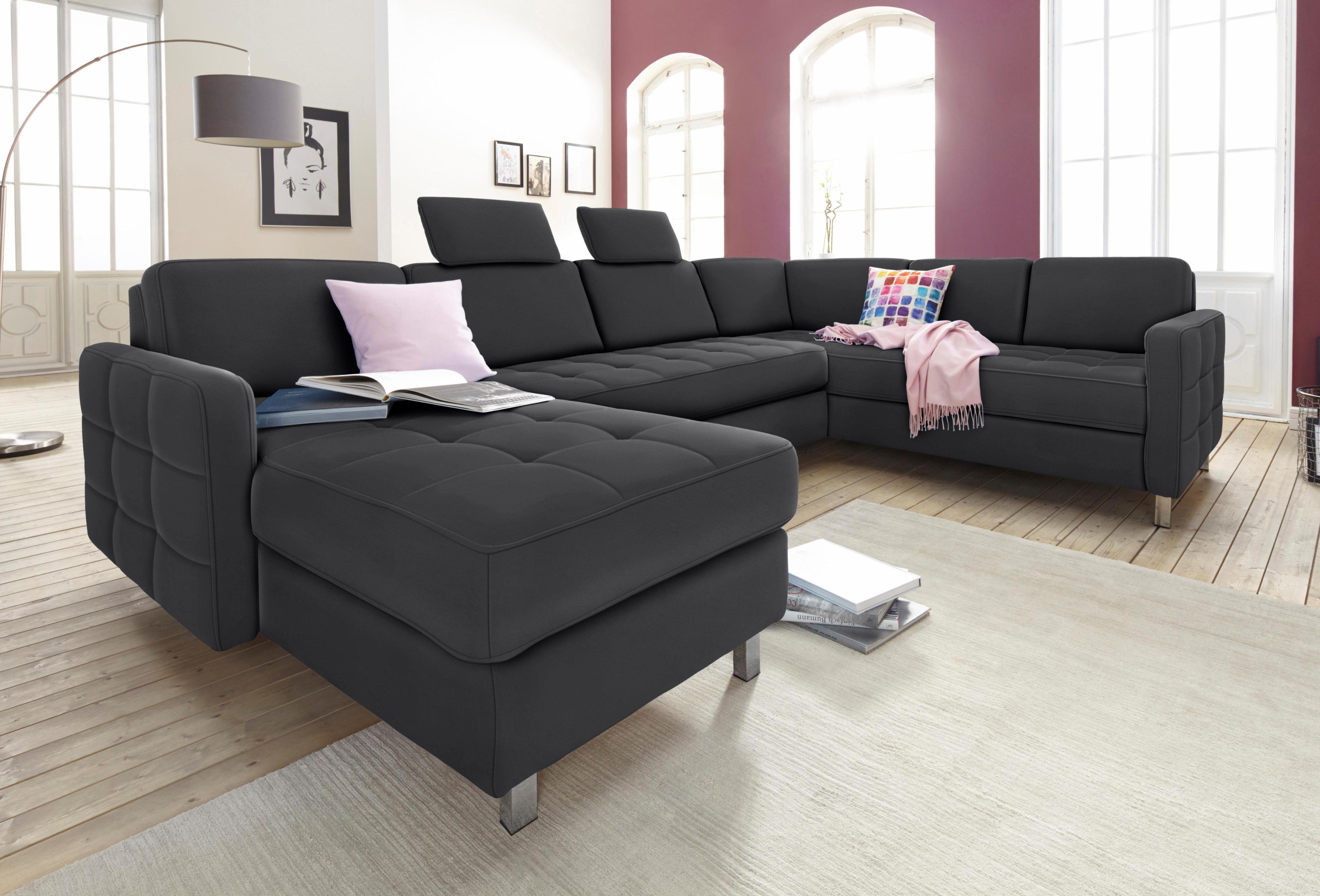 Wohnlandschaft SIT & MORE "Pablo U-Form", schwarz, B:292cm H:80cm T:87cm, Struktur (100% Polyester);Kunstleder SOFTLUX;Luxus-Microfaser ALTARA NUBUCK (100% Polyester), Sofas, Wohnlandschaft, wahlweise mit Bettfunktion und Bettkasten